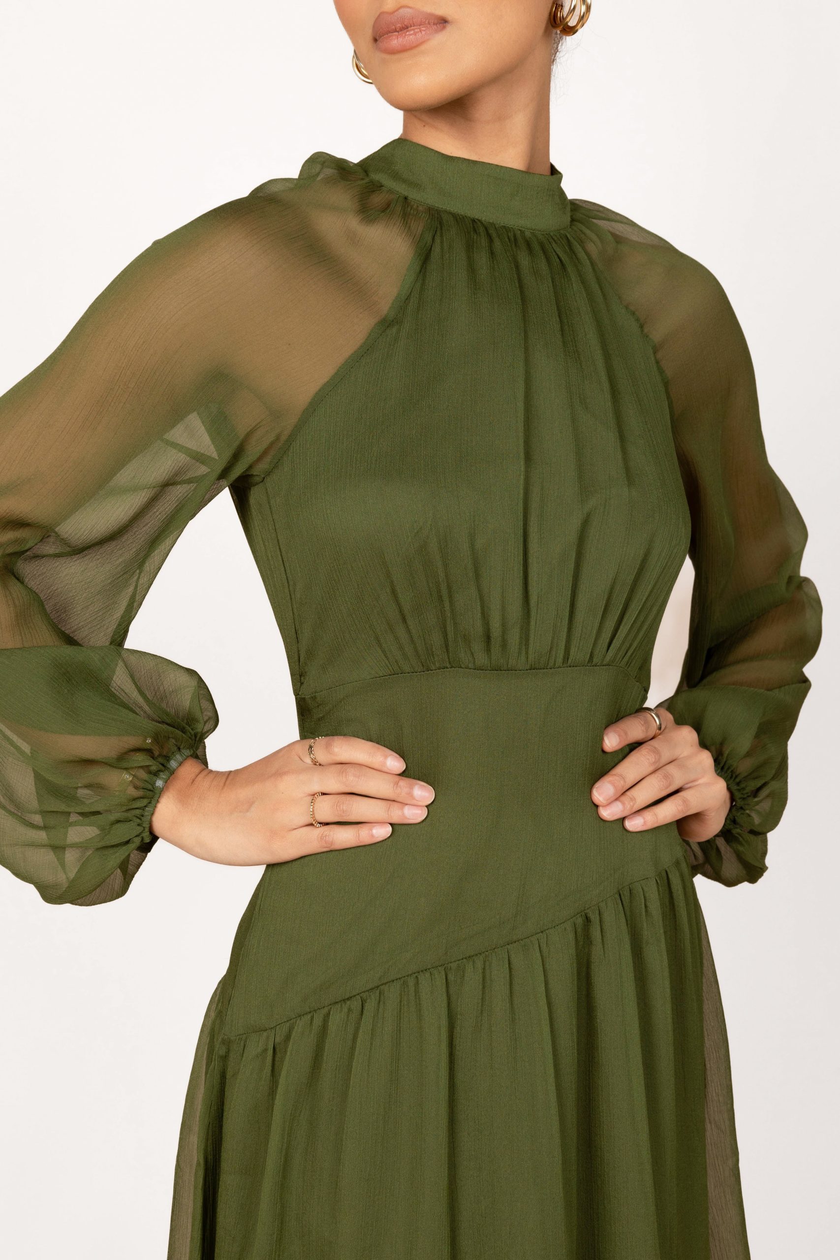 Julip Sheer Long Sleeve Maxi Dress - Olive - Image 4