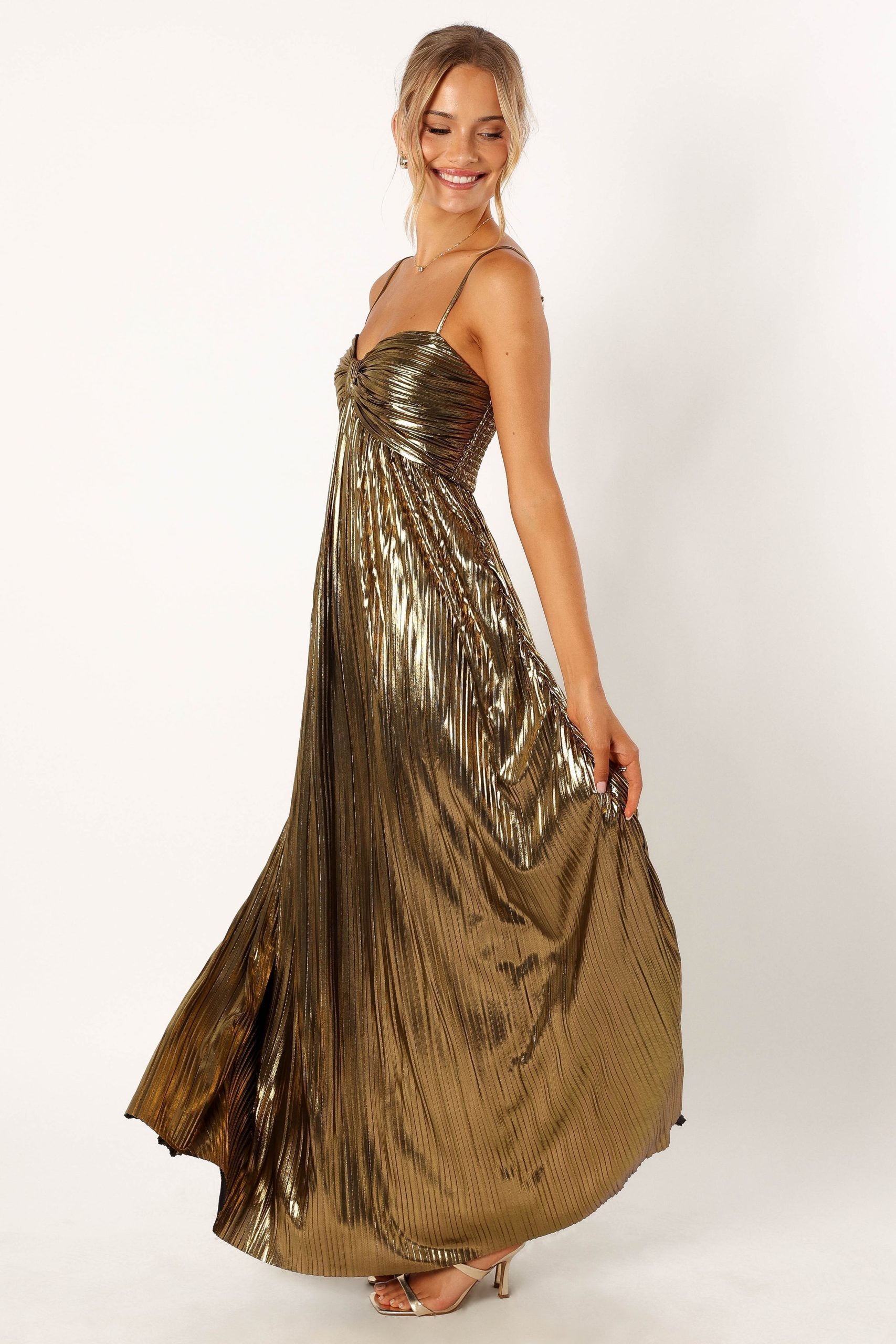Kanthro Pleated Maxi Dress - Gold - Image 3