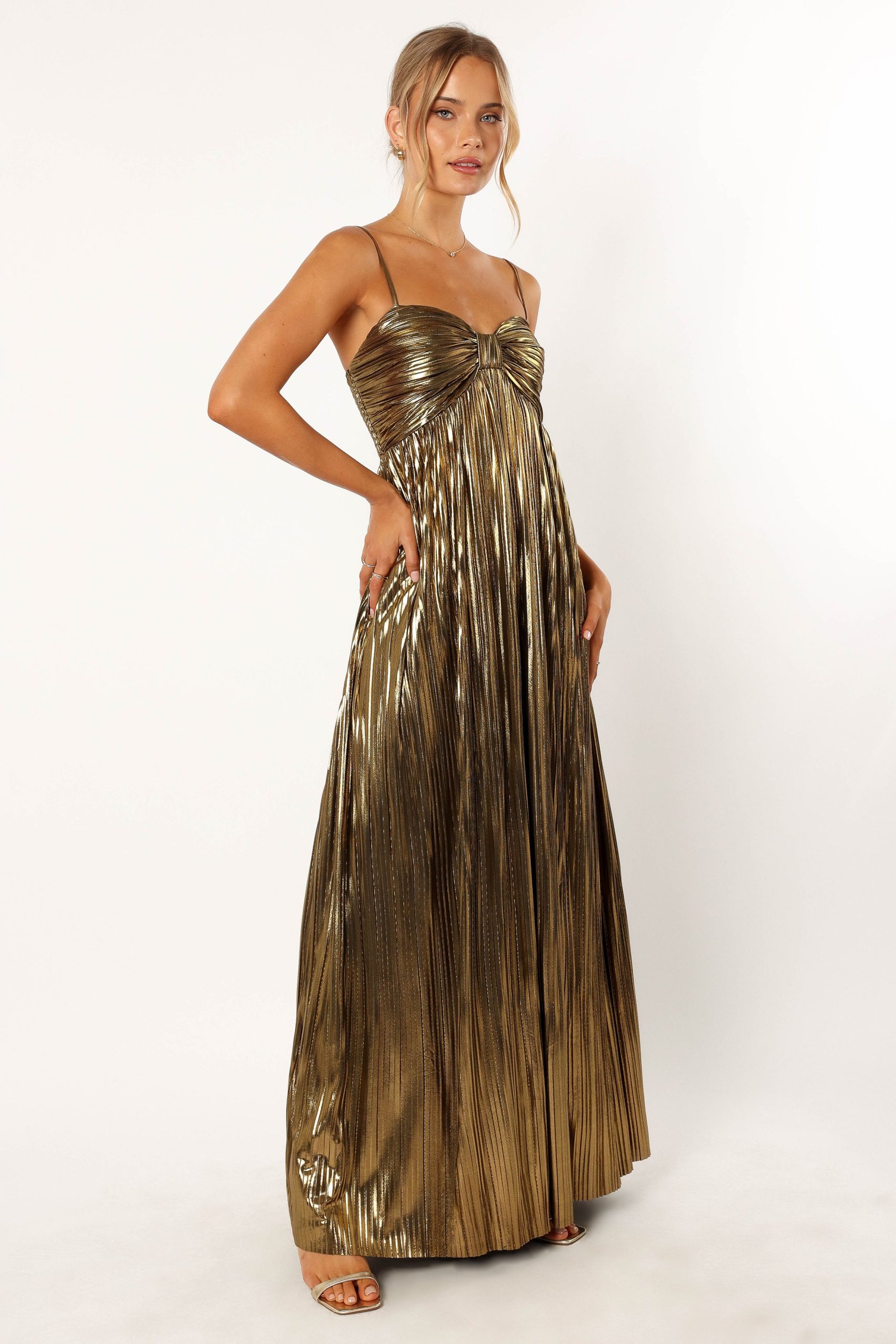 Kanthro Pleated Maxi Dress - Gold - Image 6