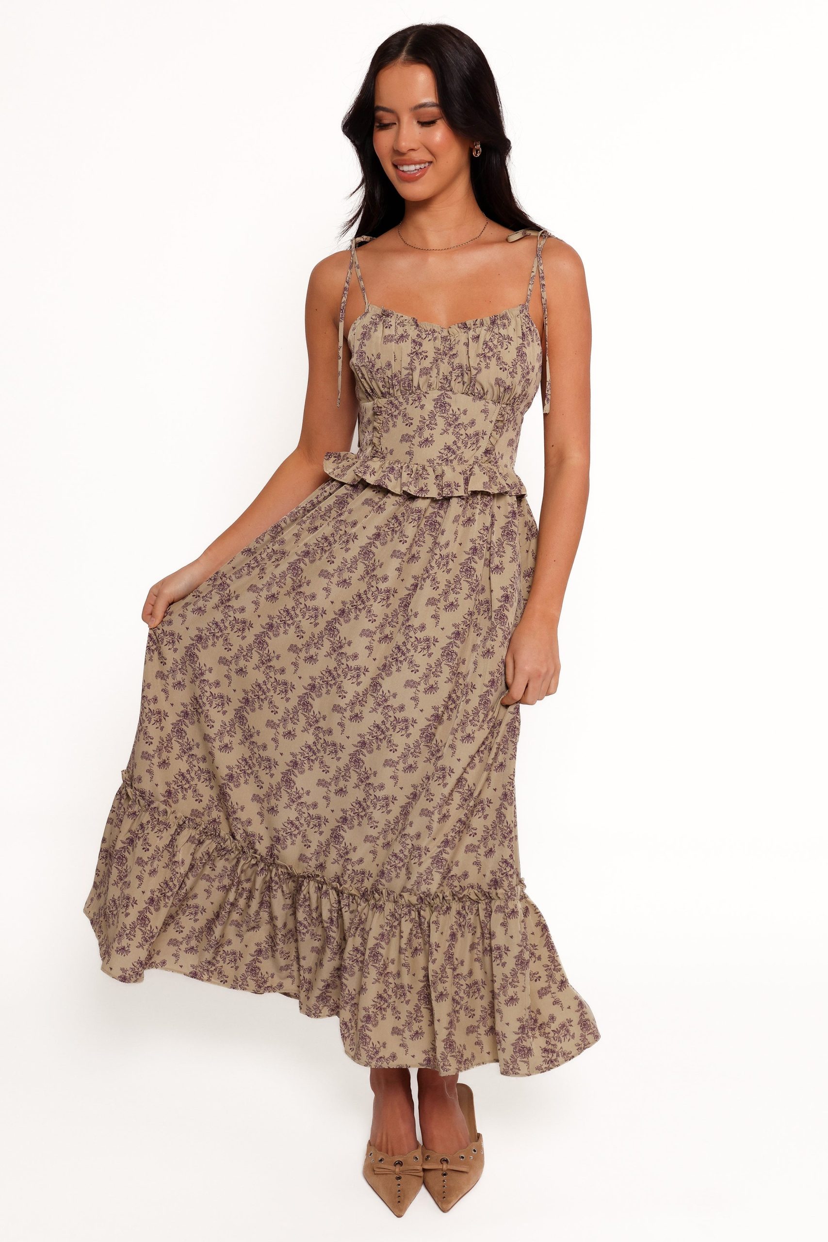 Karie Midi Dress - Olive/Dark Purple - Image 3
