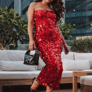 Karlie Strapless Sequin Maxi Dress - Red
