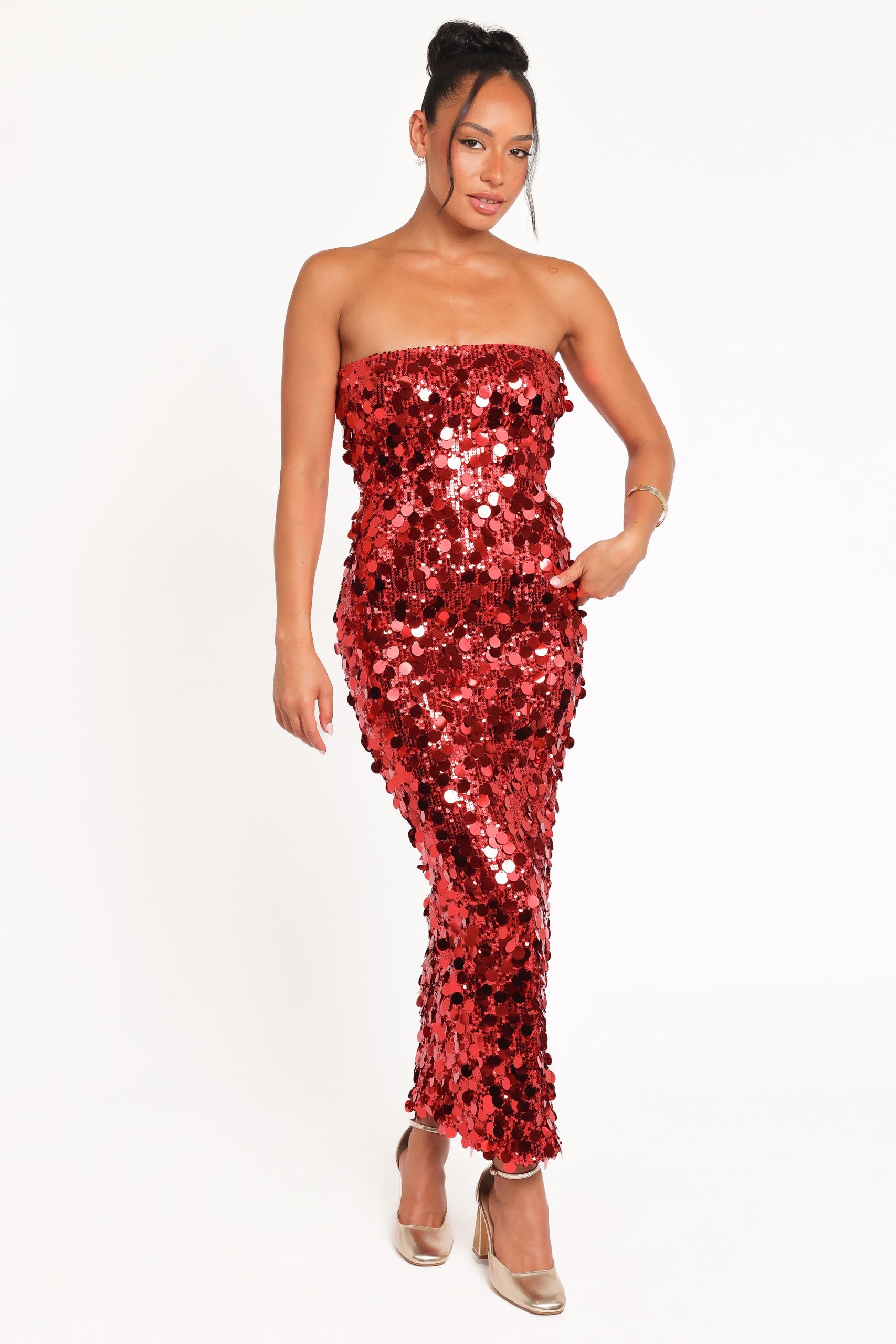 Karlie Strapless Sequin Maxi Dress - Red - Image 2