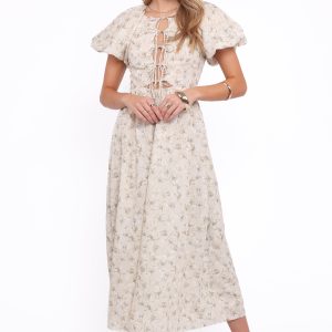 Kathleen Maxi Dress - Light Beige/Green Floral
