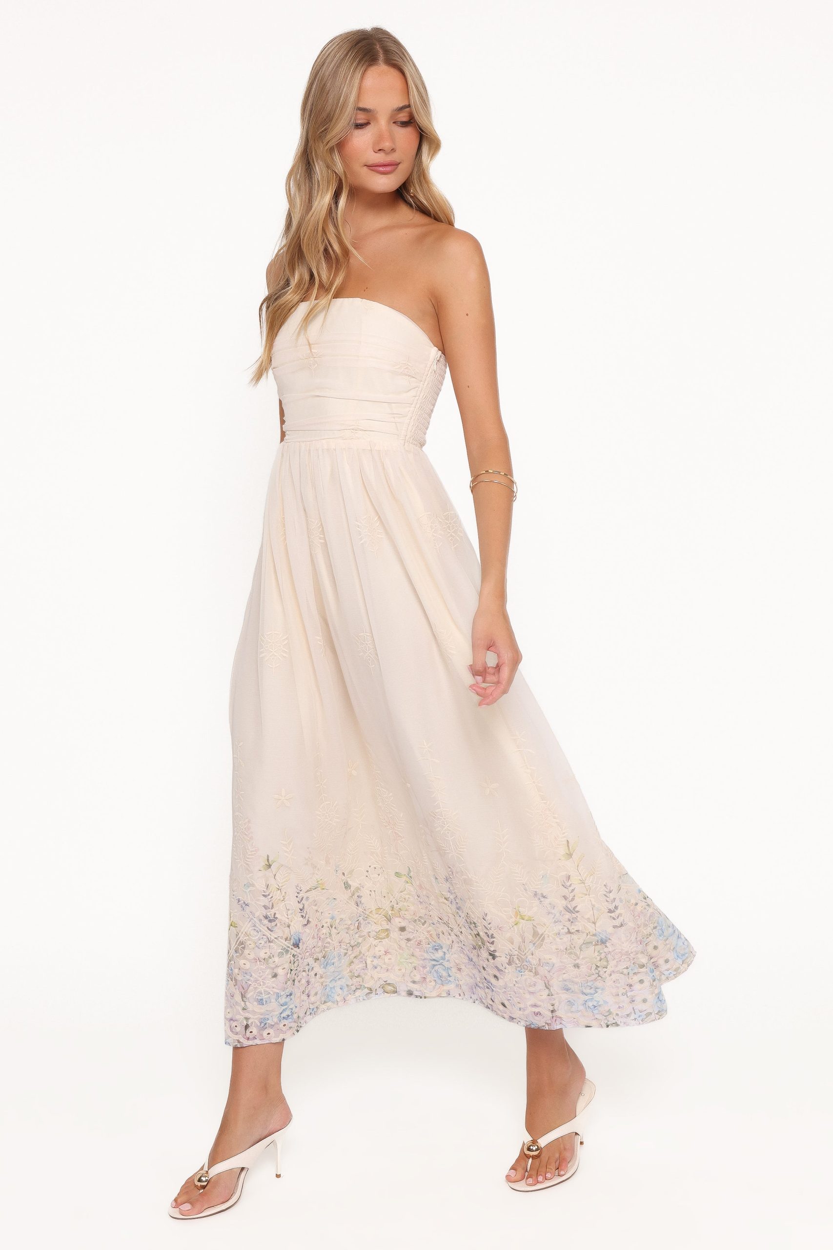 Kayt Strapless Dress - Embroidered Floral