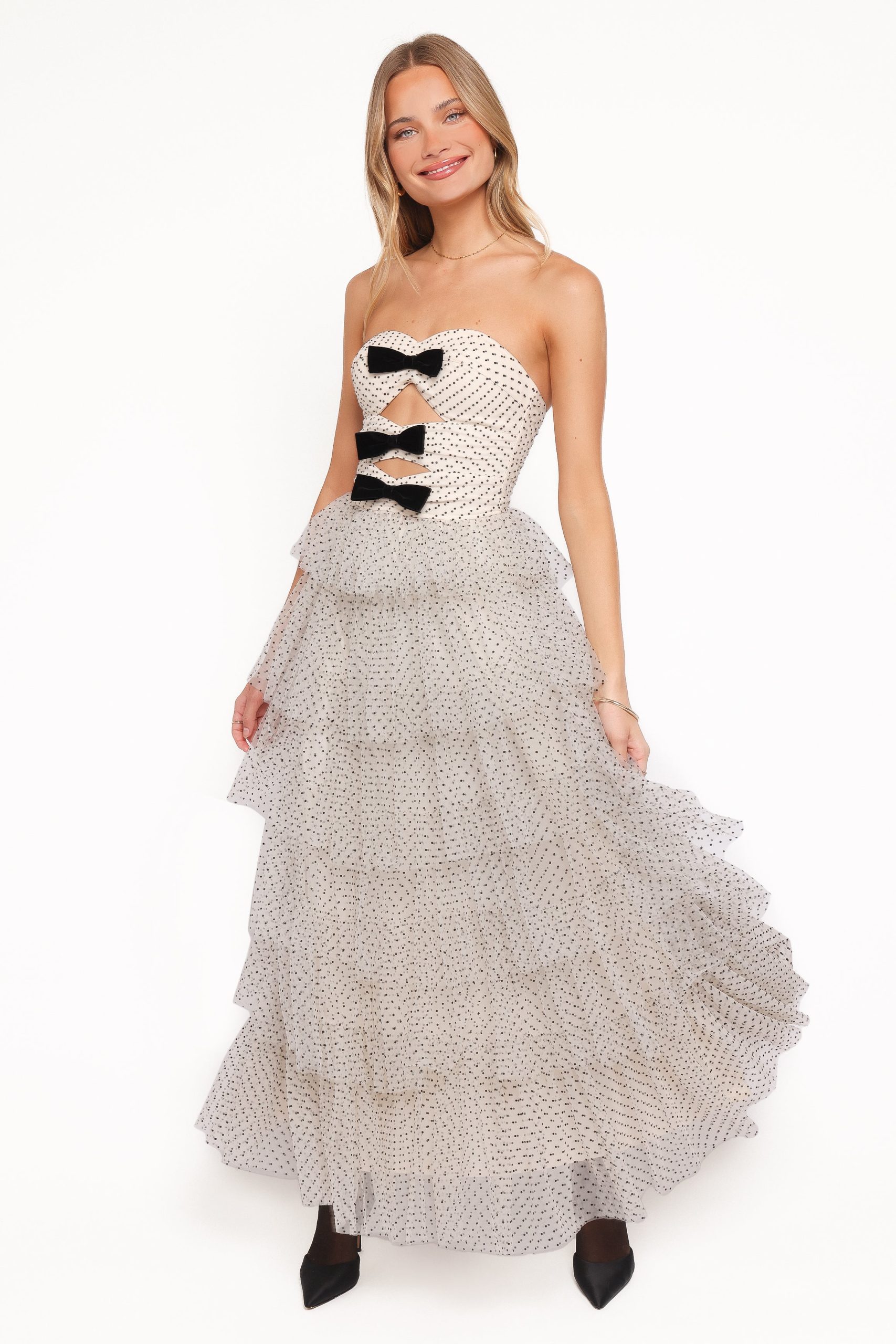 Kelari Strapless Midi Dress - Cream Polka Dot - Image 2