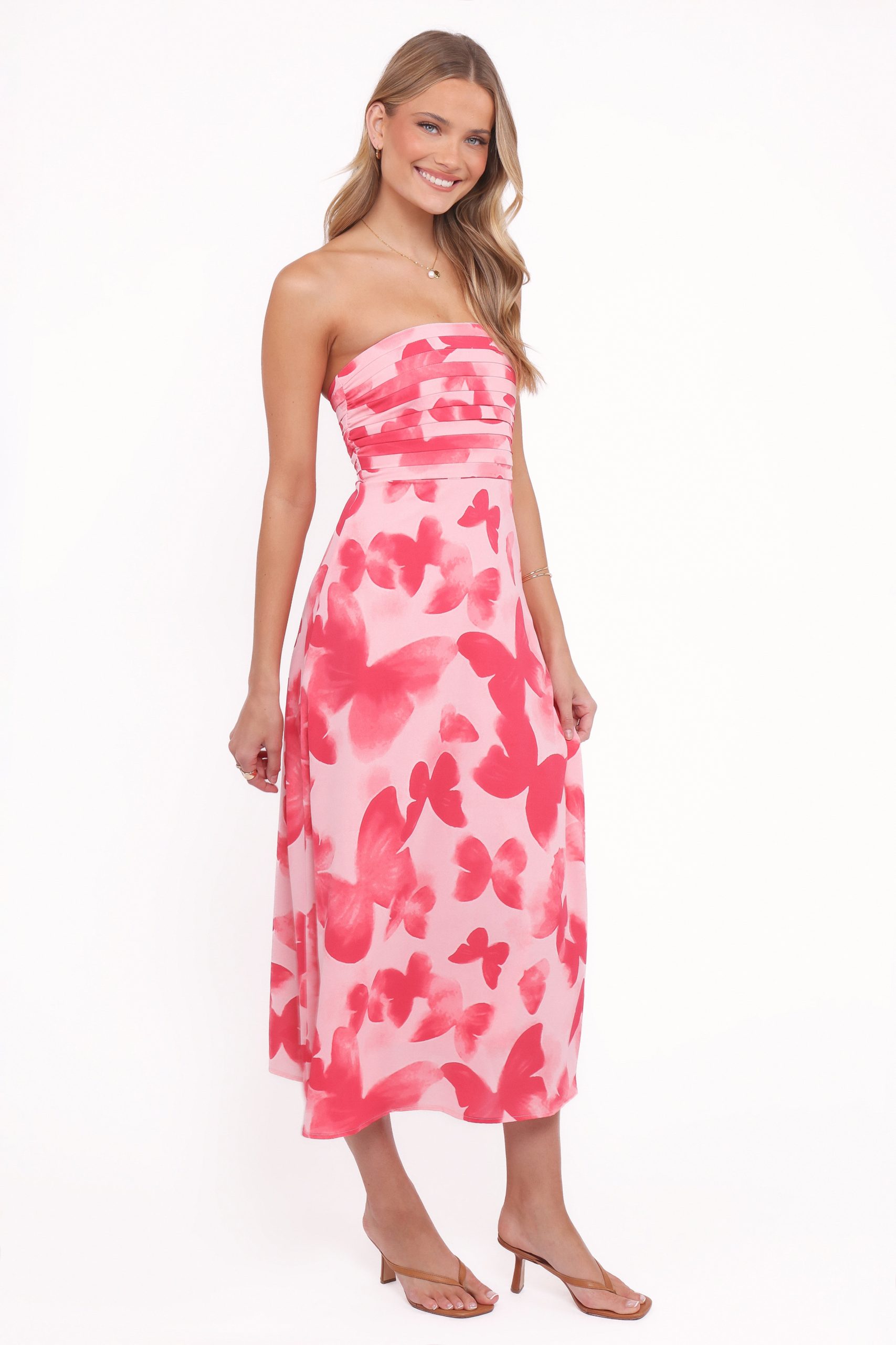 Kenna Strapless Midi Dress - Butterfly Print - Image 3