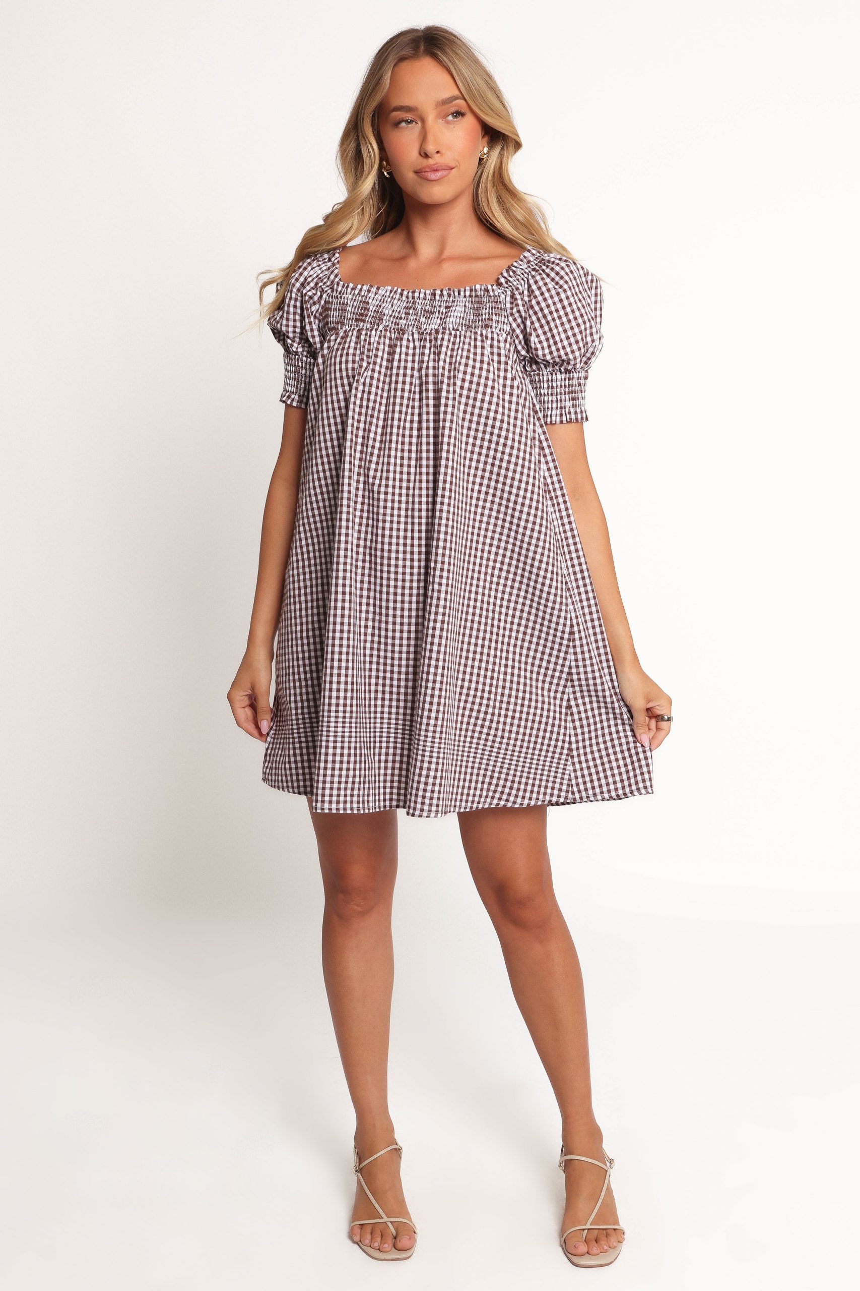 Kennedy Smock Mini Dress - Chocolate Gingham - Image 7