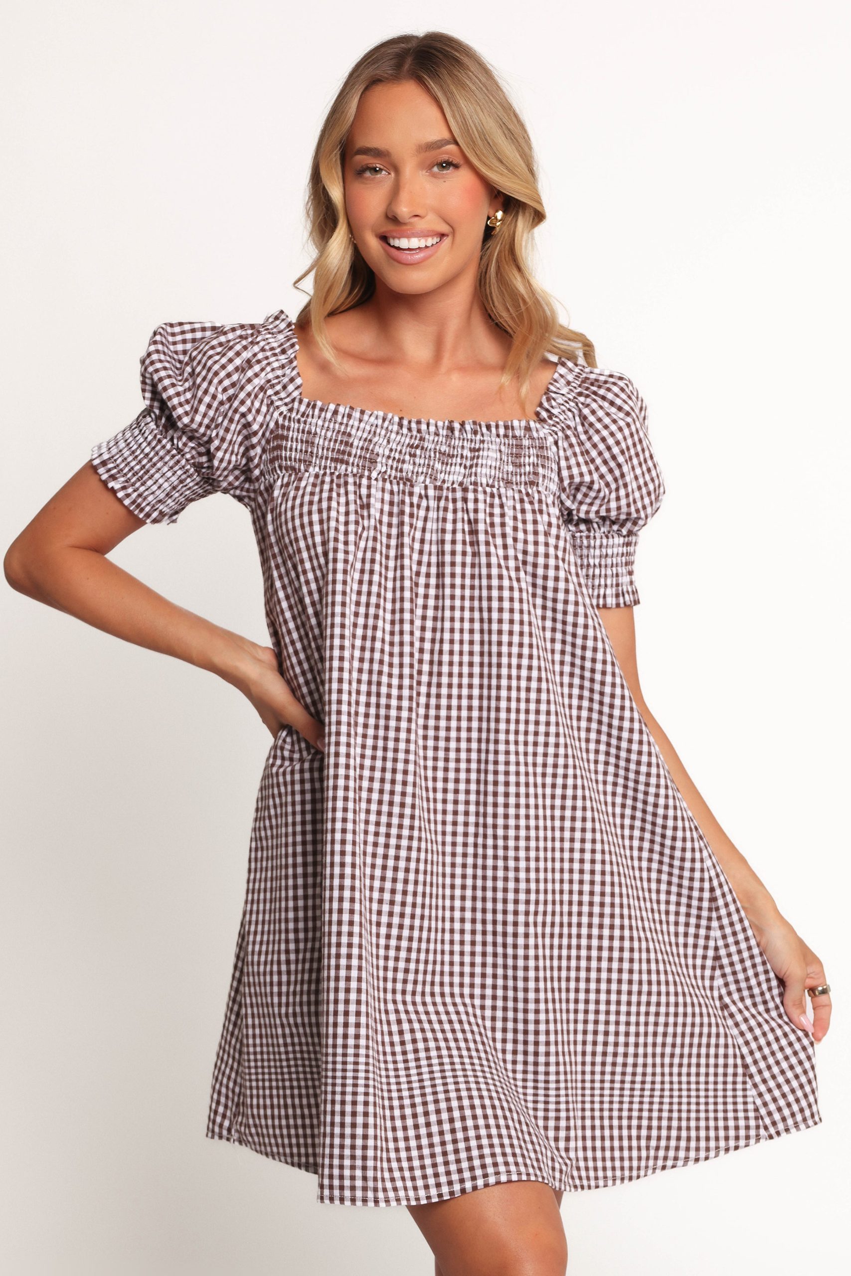 Kennedy Smock Mini Dress - Chocolate Gingham - Image 2