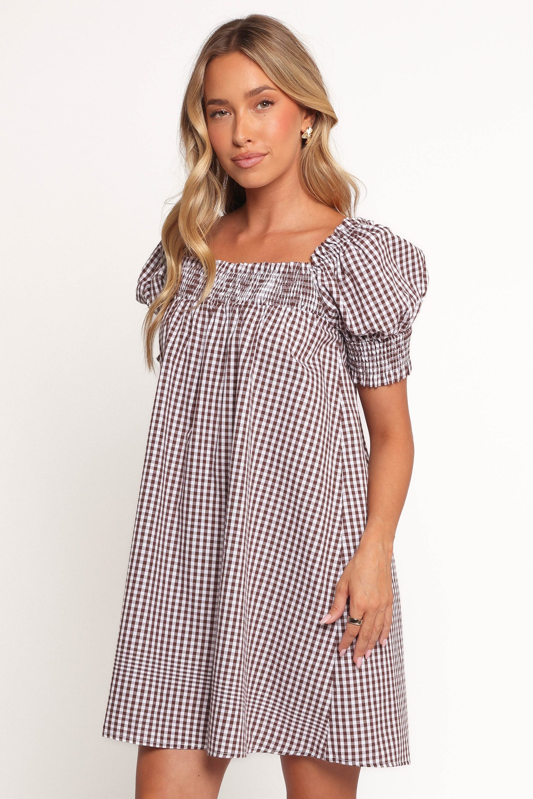 Kennedy Smock Mini Dress - Chocolate Gingham - Image 4