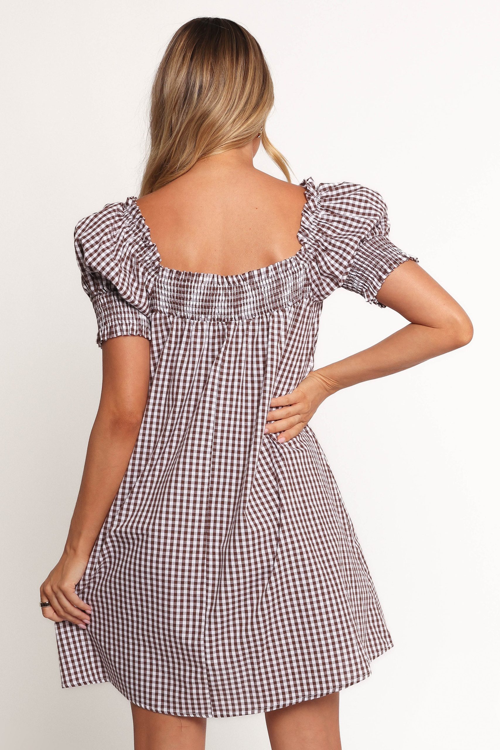 Kennedy Smock Mini Dress - Chocolate Gingham - Image 5