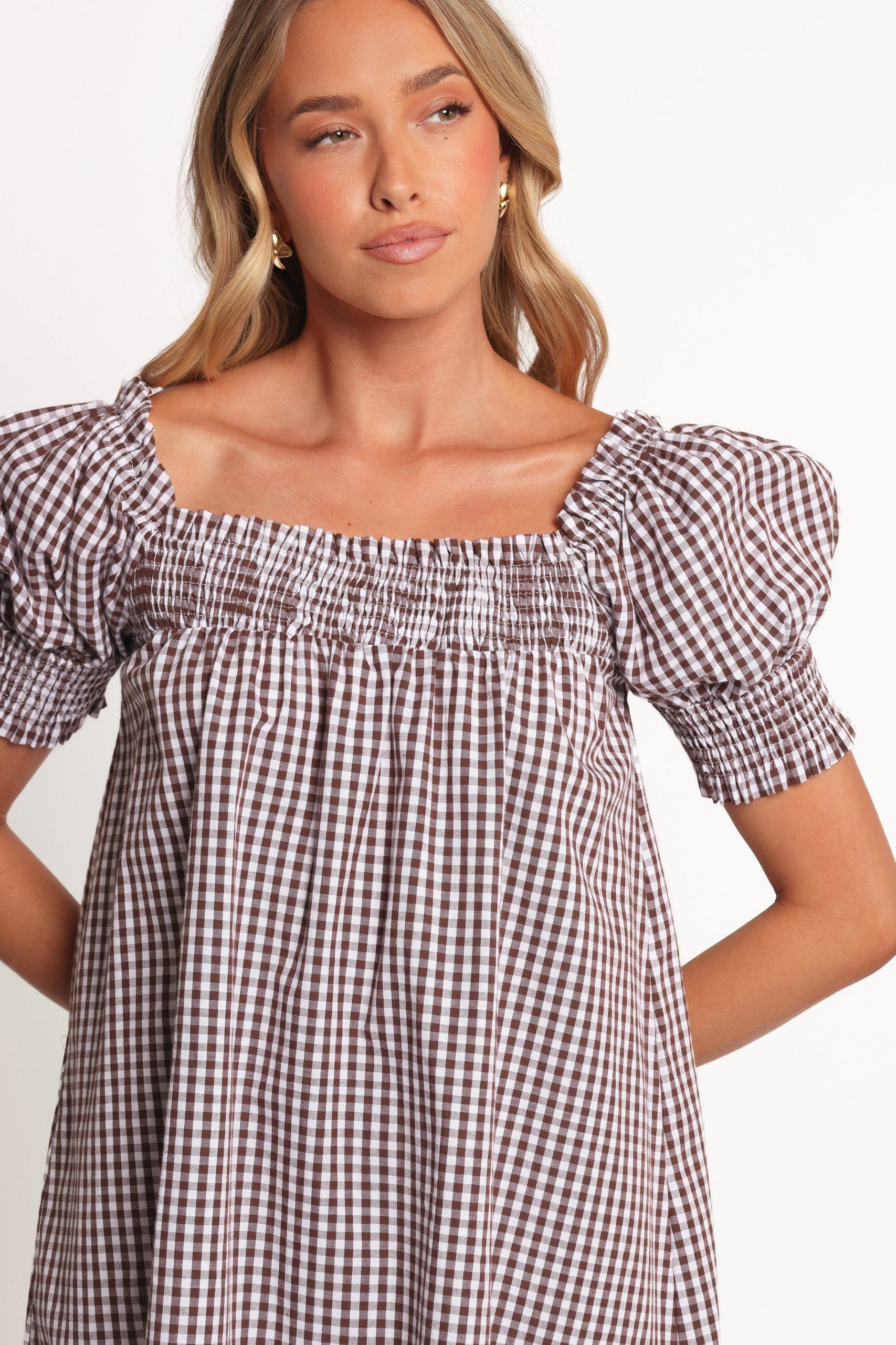 Kennedy Smock Mini Dress - Chocolate Gingham - Image 3
