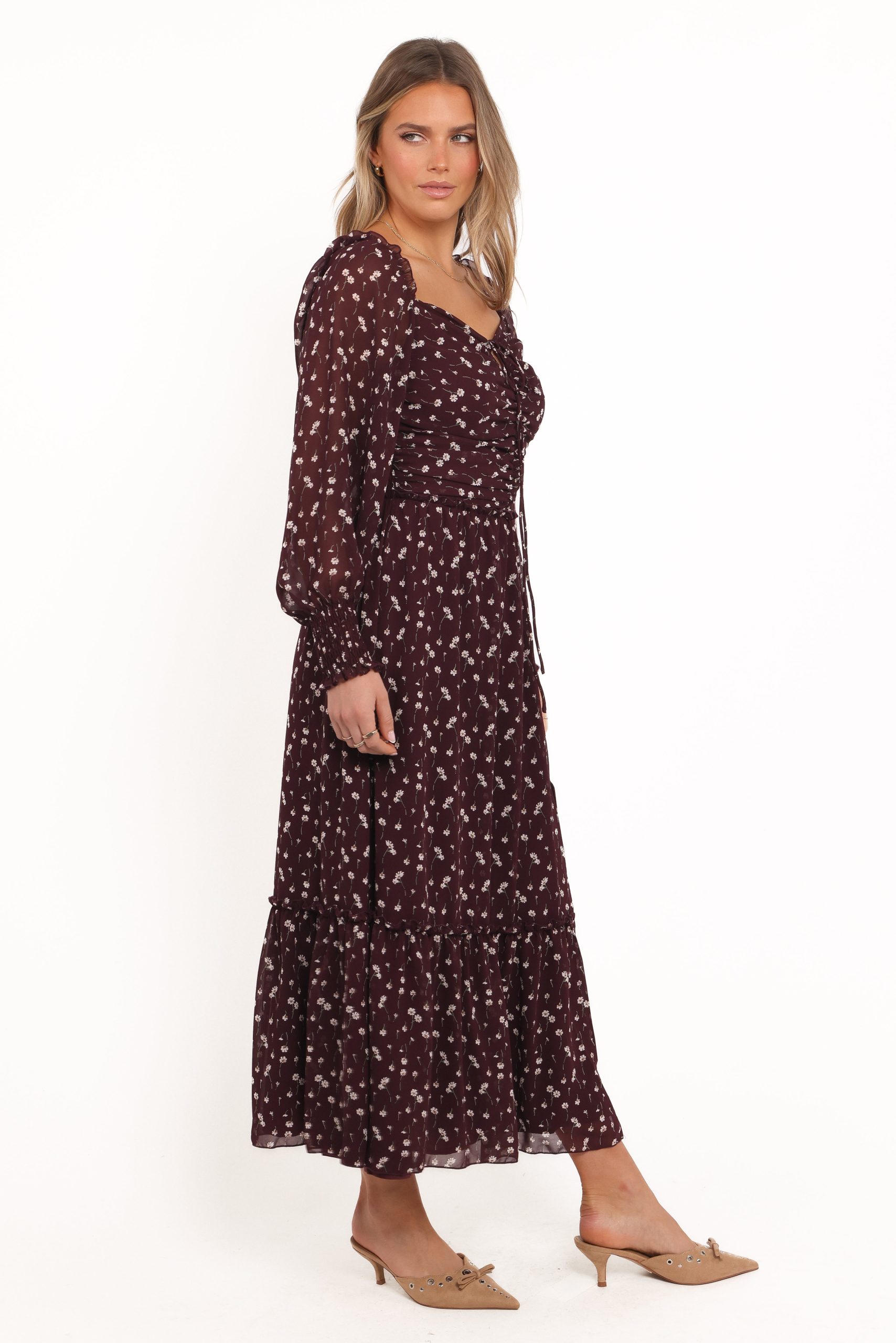 Keziah Long Sleeve Maxi Dress - Burgundy Floral - Image 4