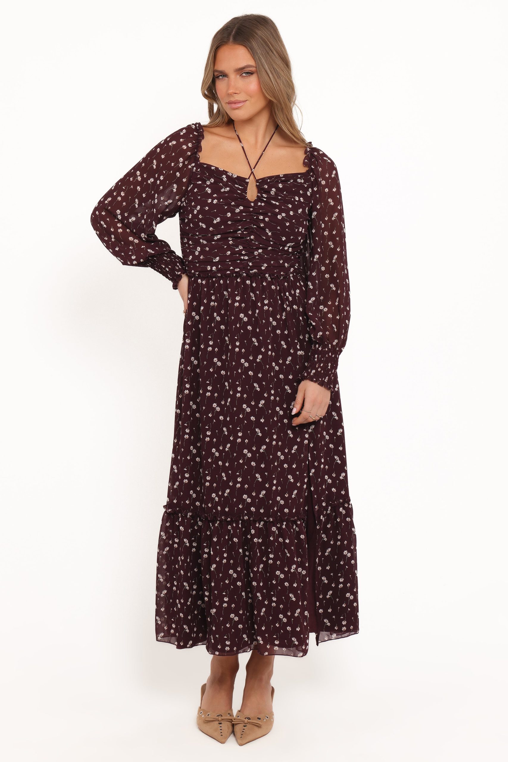 Keziah Long Sleeve Maxi Dress - Burgundy Floral - Image 3
