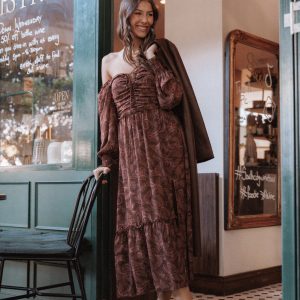 Keziah Long Sleeve Maxi Dress - Burgundy Paisley