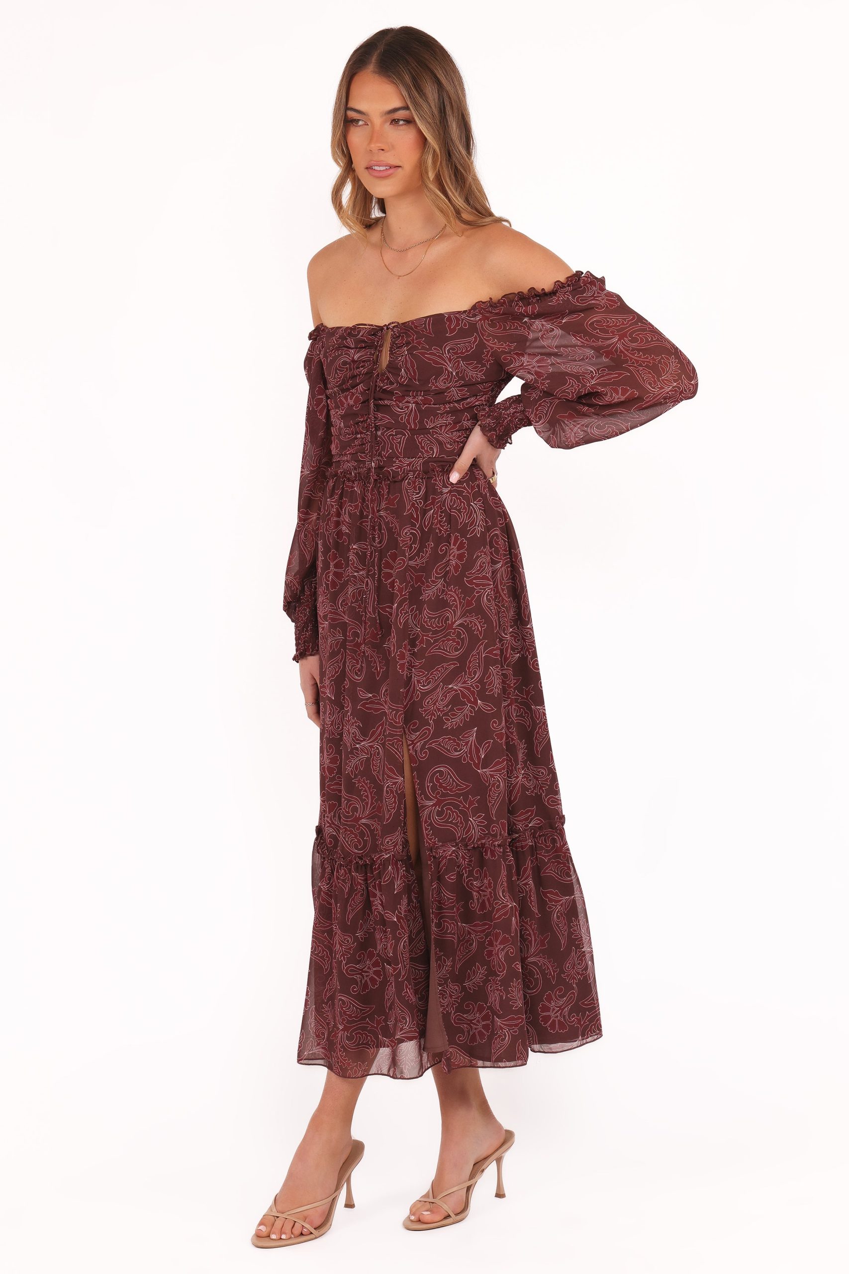 Keziah Long Sleeve Maxi Dress - Burgundy Paisley - Image 4