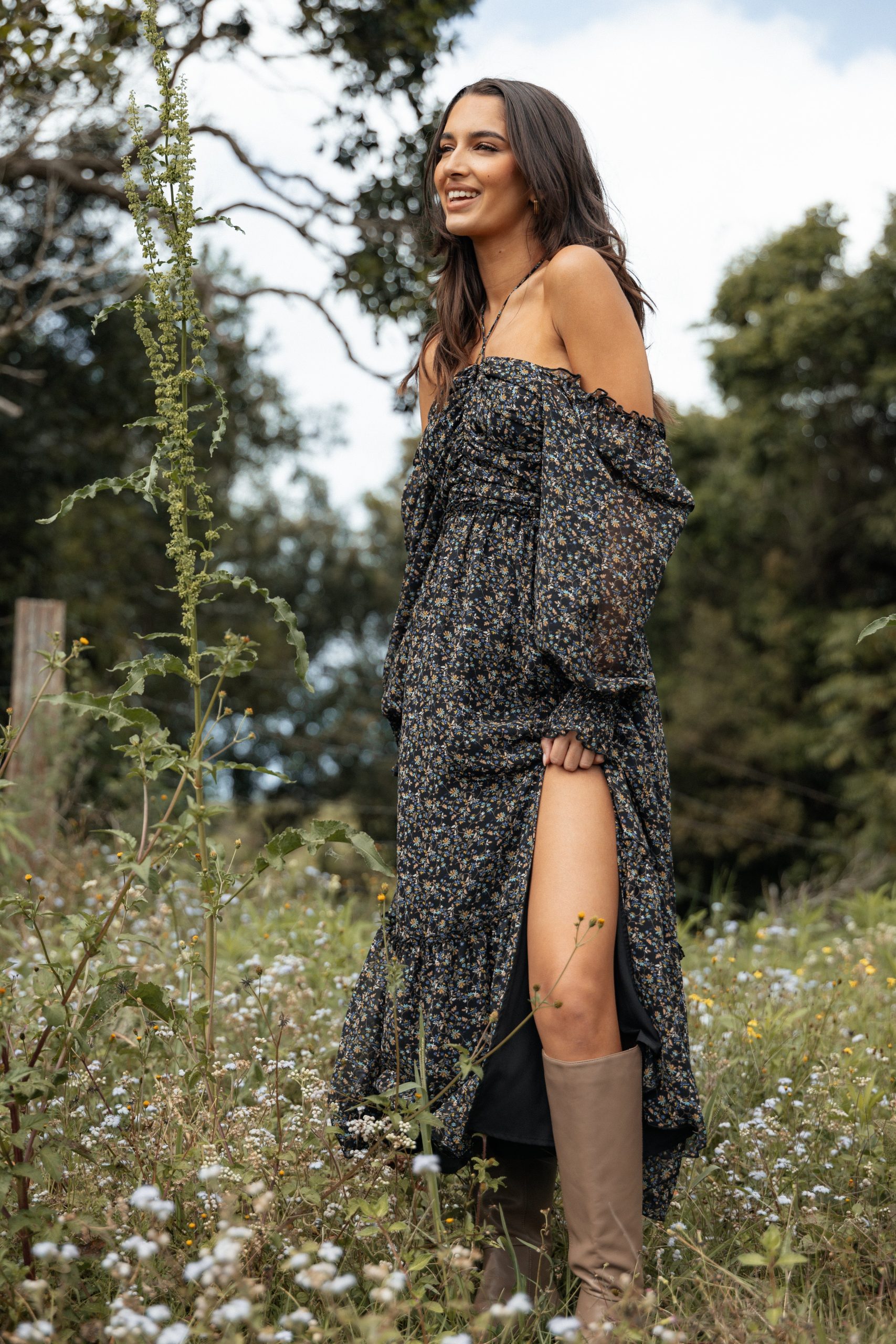 Keziah Long Sleeve Maxi Dress - Navy Ditsy Floral - Image 8