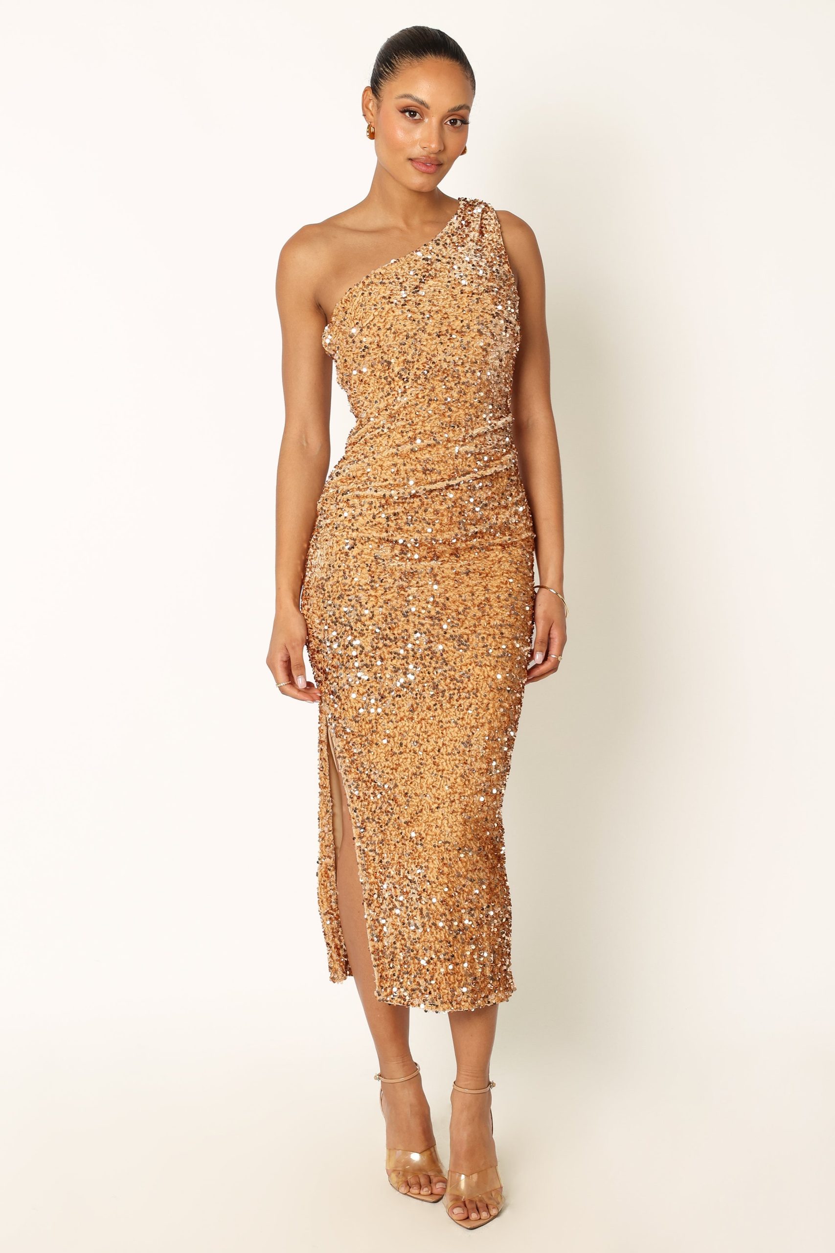 Kiki One Shoulder Midi Dress - Gold - Image 2