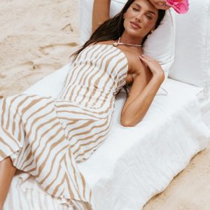 Kim Halter Maxi Dress - Tan Stripe