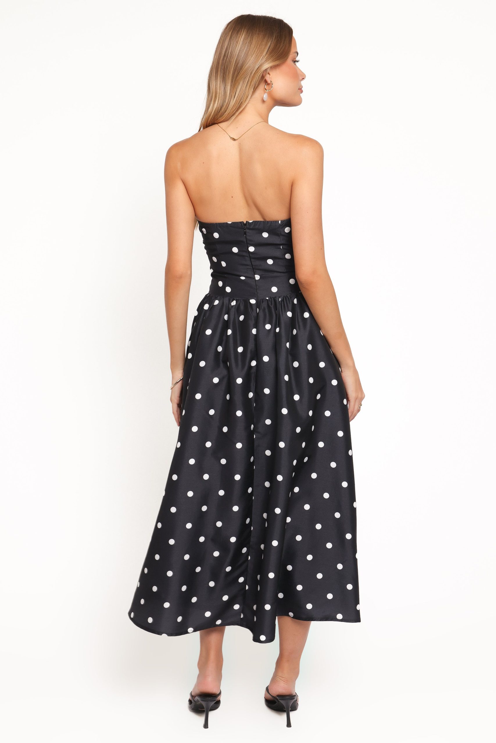 Kimbra Strapless Midi Dress - Black Polka Dot - Image 5