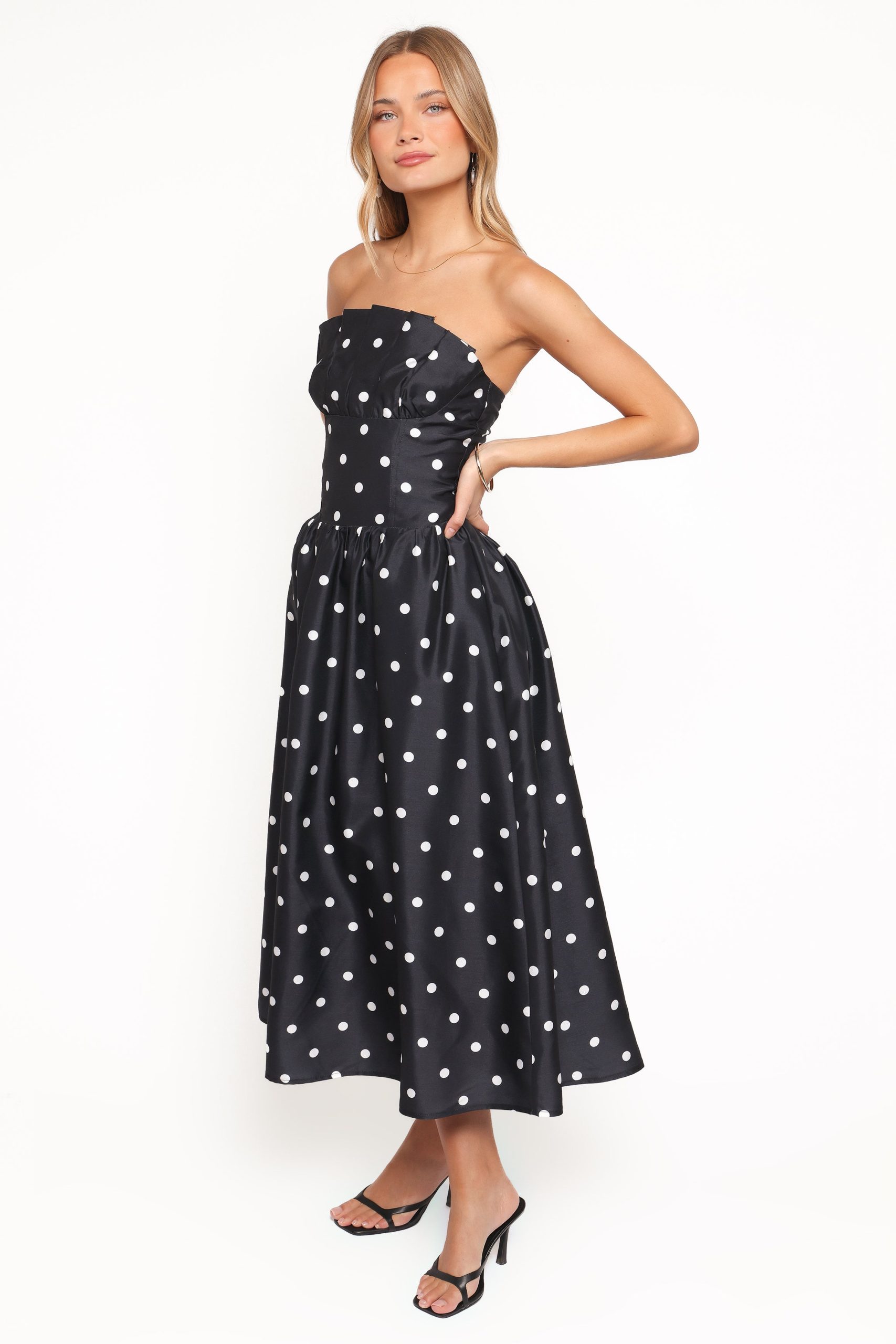 Kimbra Strapless Midi Dress - Black Polka Dot - Image 4