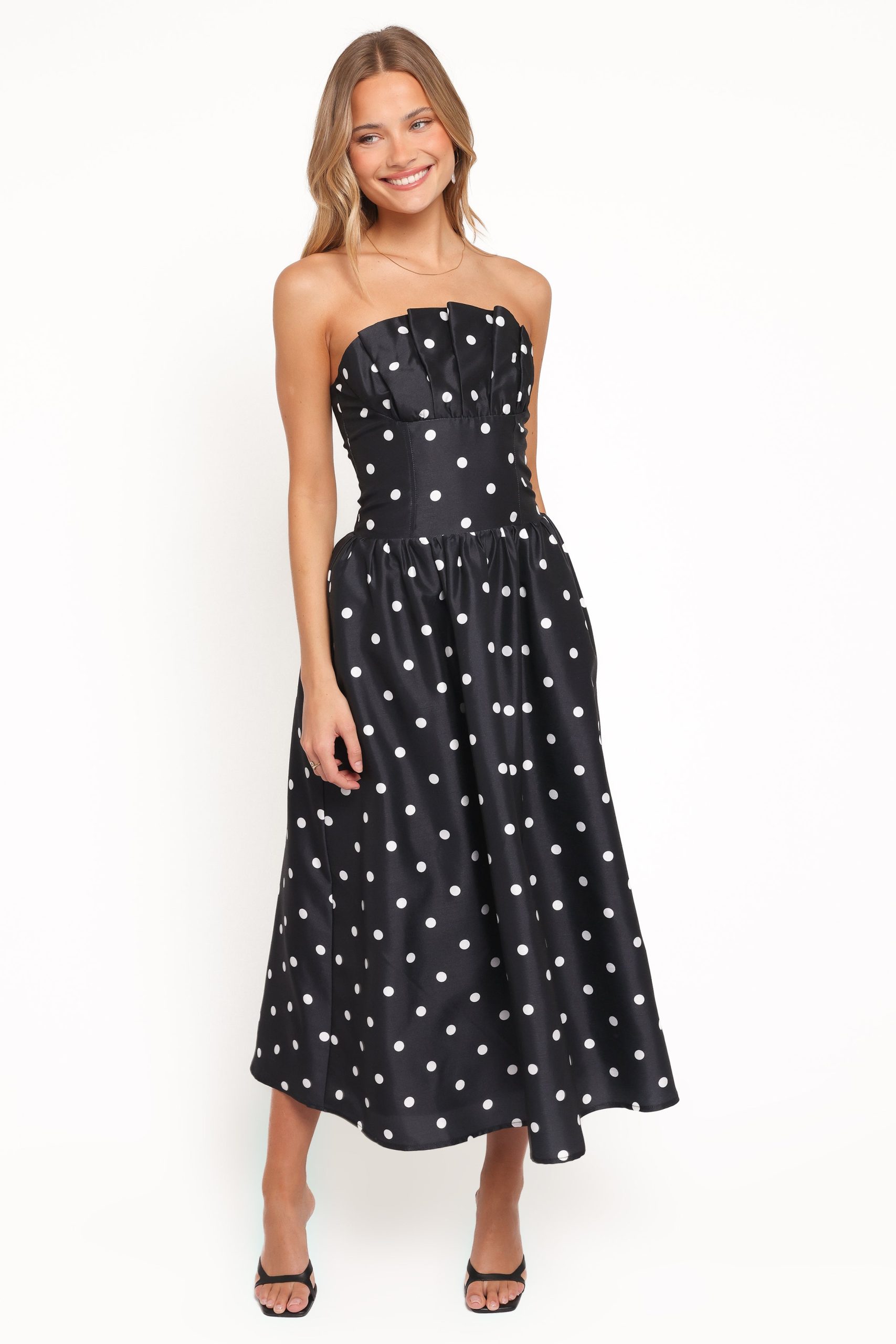Kimbra Strapless Midi Dress - Black Polka Dot - Image 6