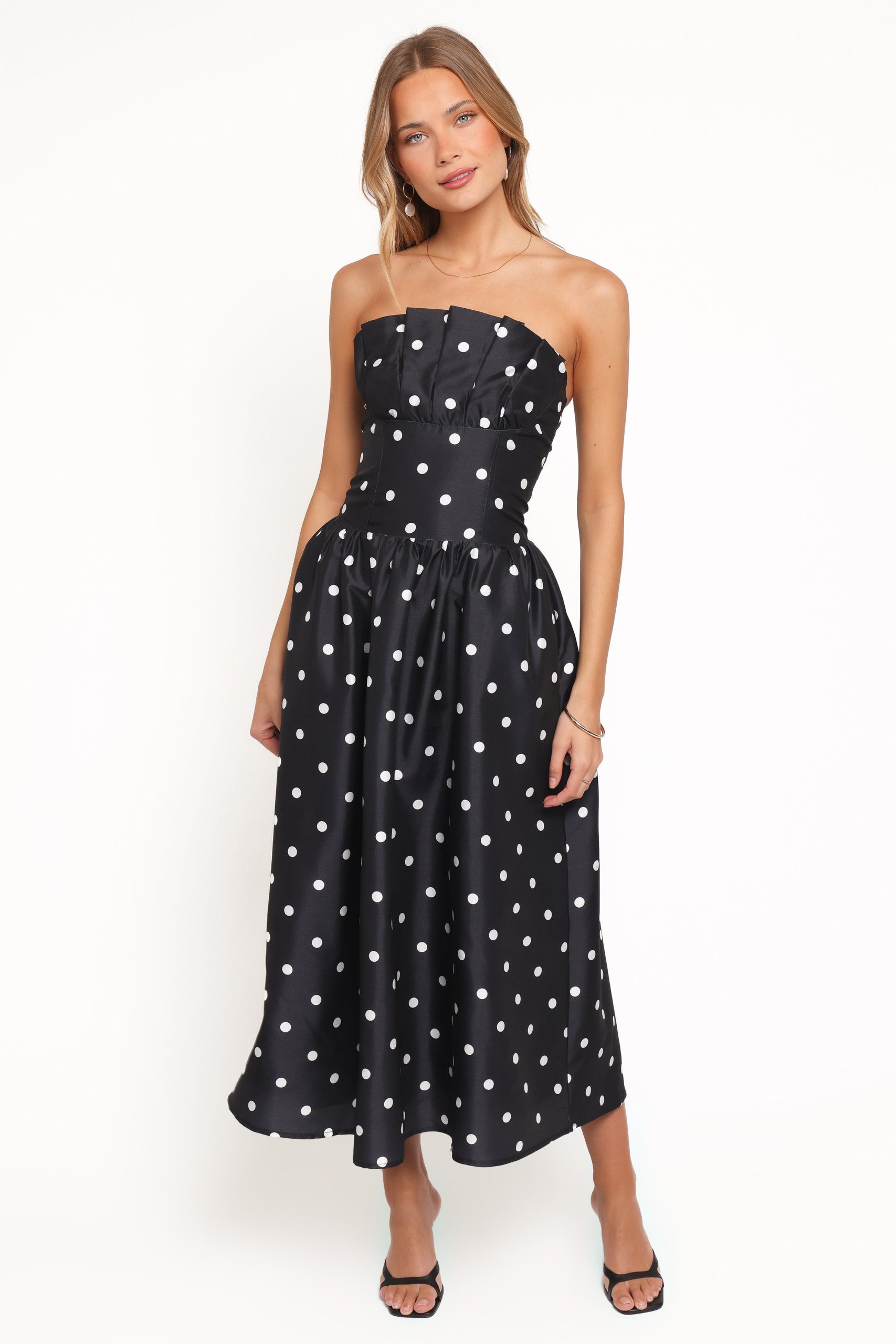 Kimbra Strapless Midi Dress - Black Polka Dot - Image 2