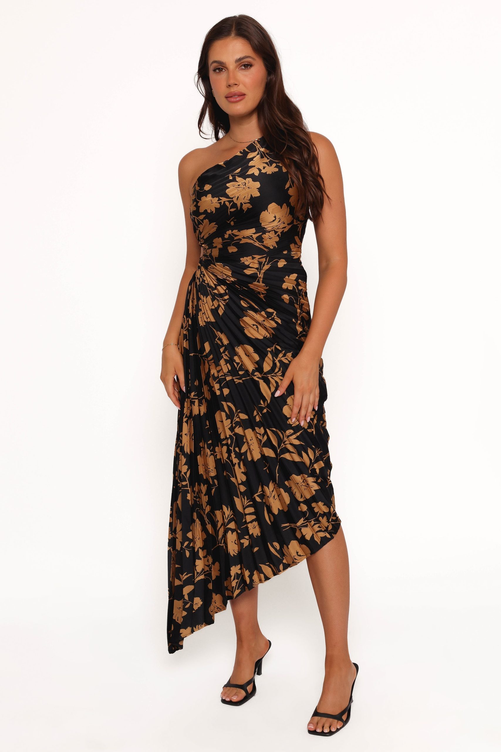 Kleo One Shoulder Maxi Dress - Black/Gold - Image 2