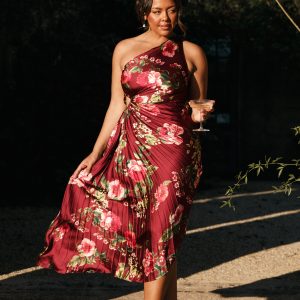 Kleo One Shoulder Maxi Dress - Burgundy Floral