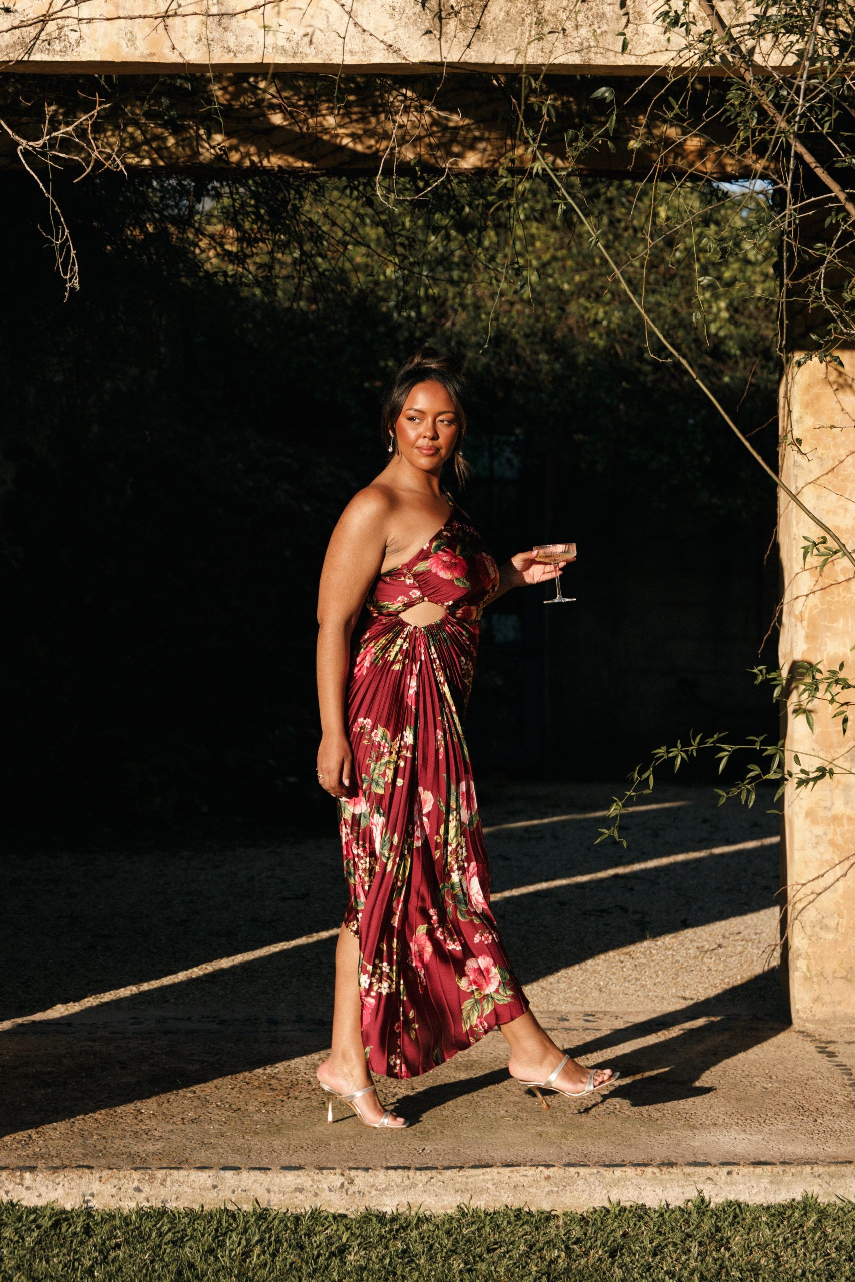 Kleo One Shoulder Maxi Dress - Burgundy Floral - Image 2