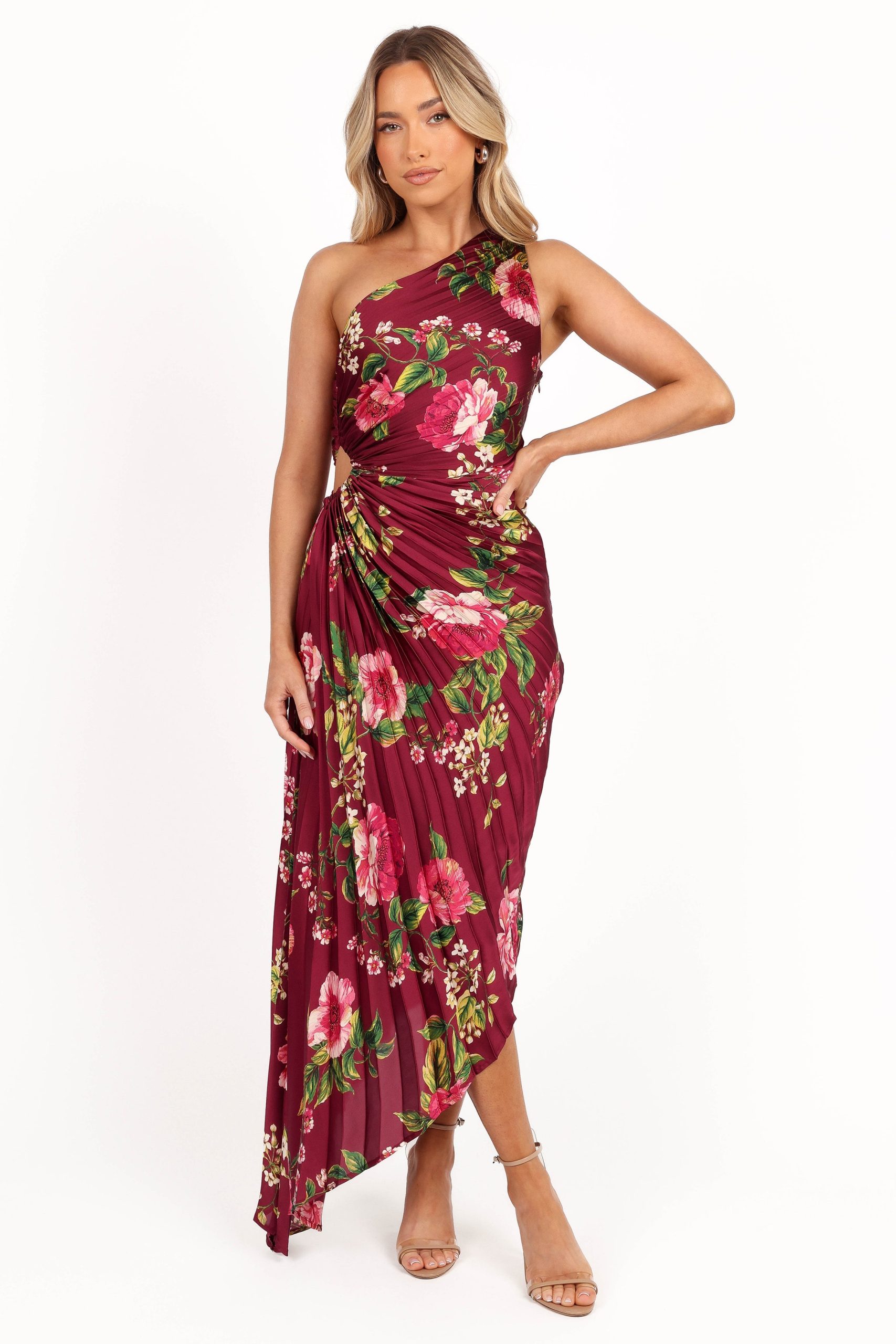 Kleo One Shoulder Maxi Dress - Burgundy Floral - Image 3