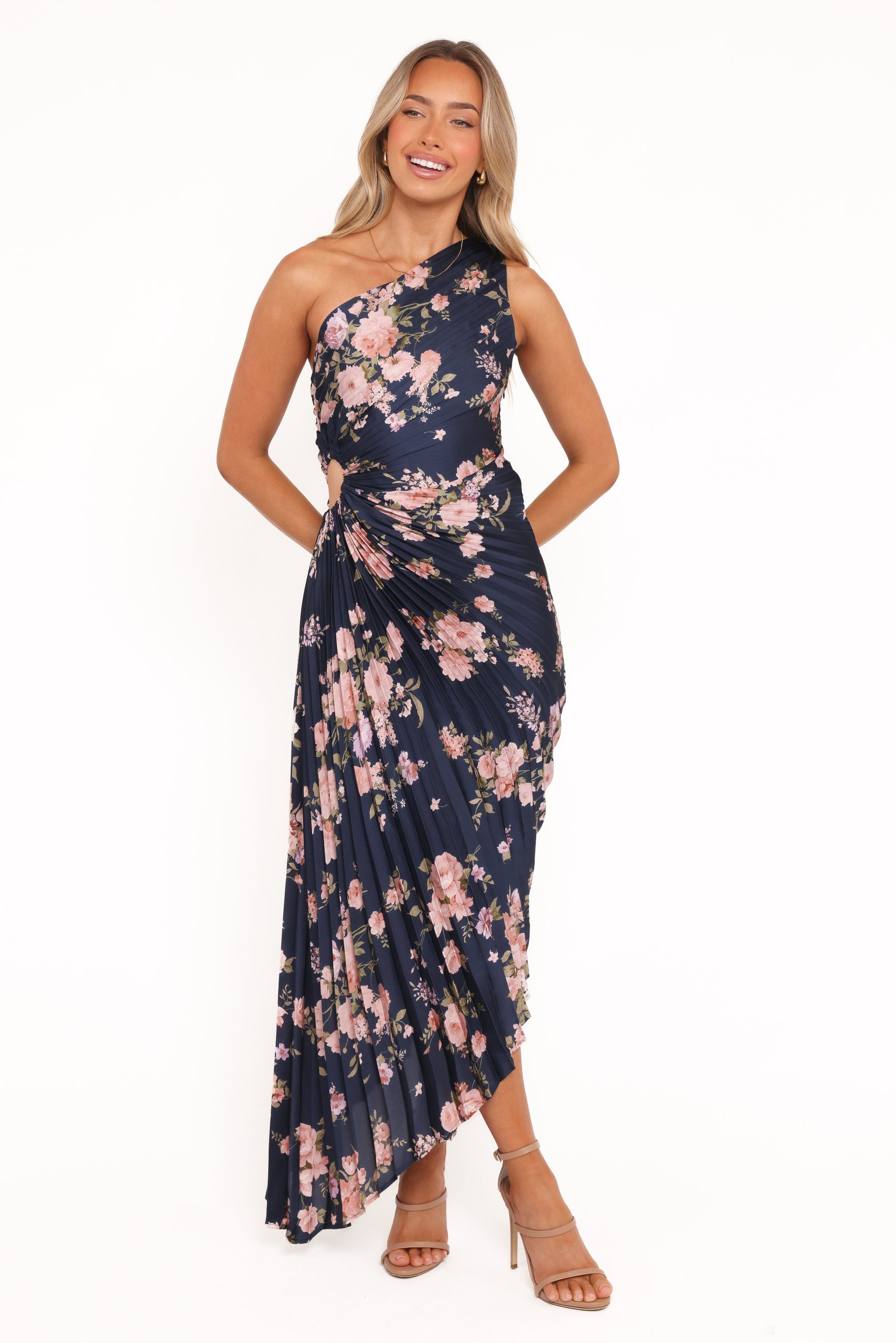 Kleo One Shoulder Maxi Dress - Navy Floral - Image 2