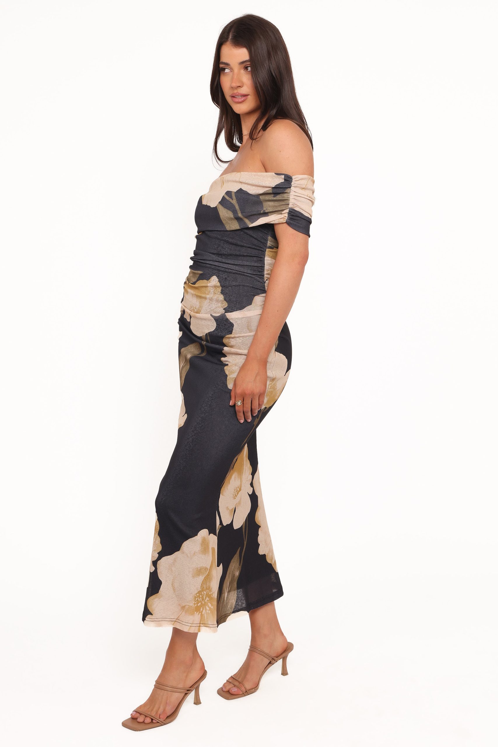 Koda Off Shoulder Midi Dress - Black Floral - Image 3