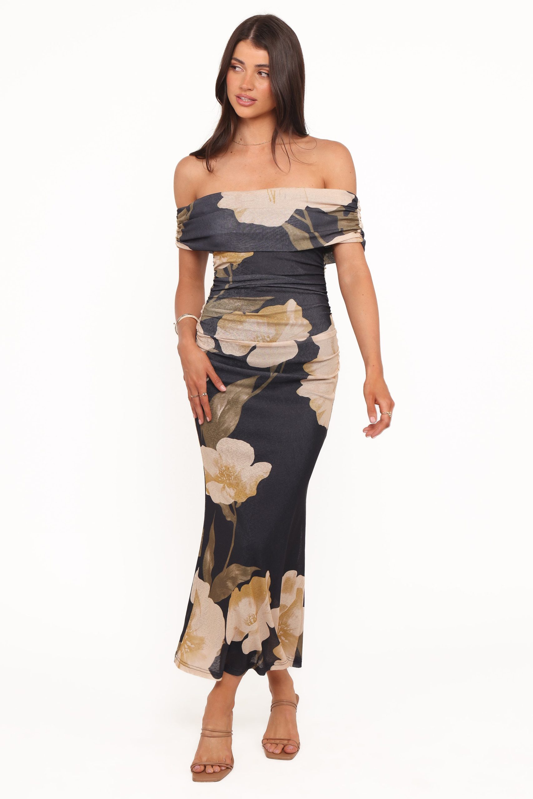 Koda Off Shoulder Midi Dress - Black Floral - Image 5