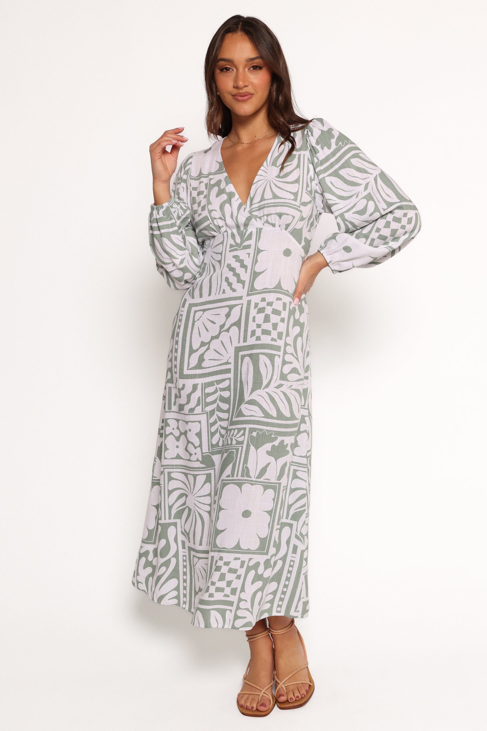 Kolby Long Sleeve Midi Dress - Sage Print - Image 2