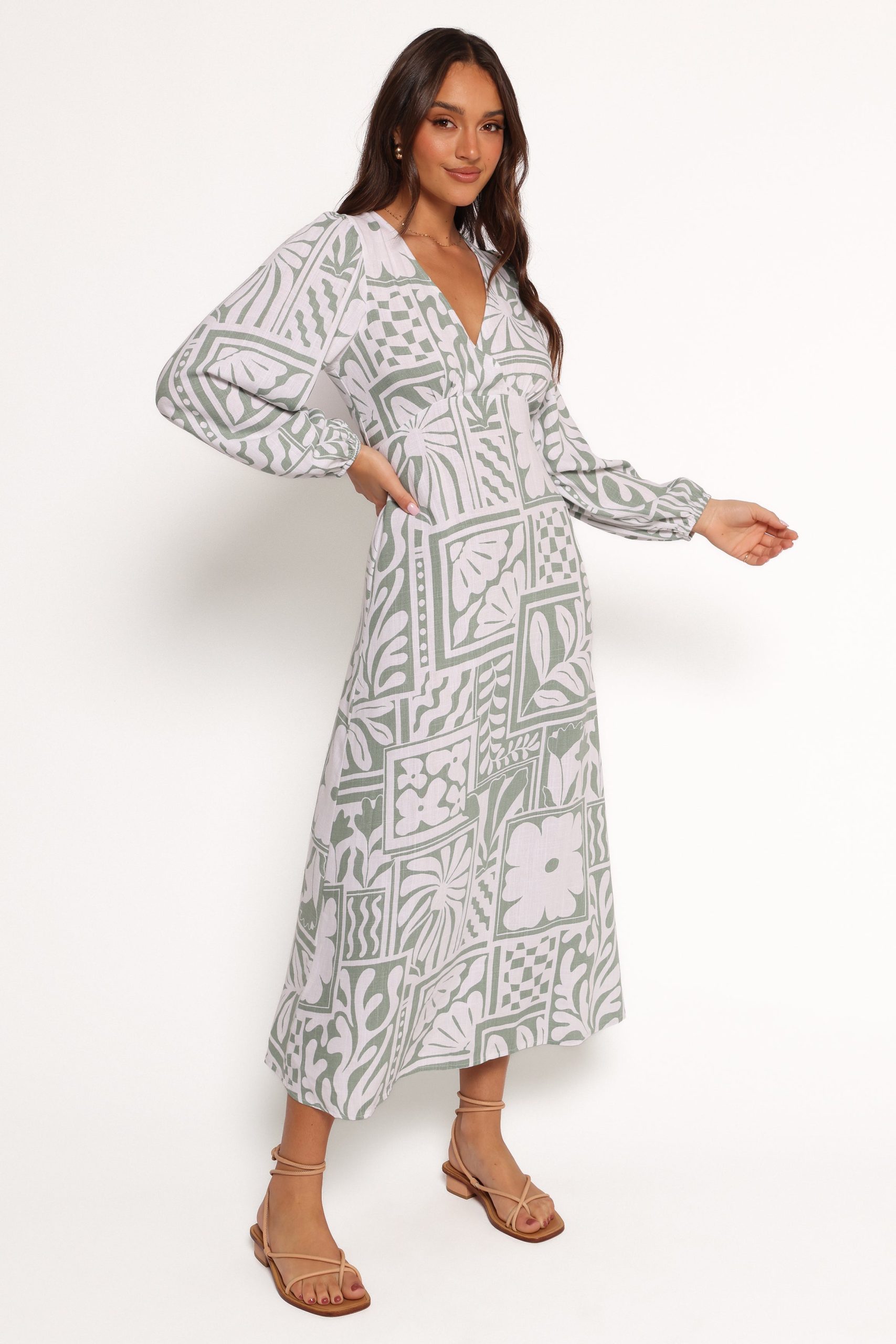 Kolby Long Sleeve Midi Dress - Sage Print - Image 8