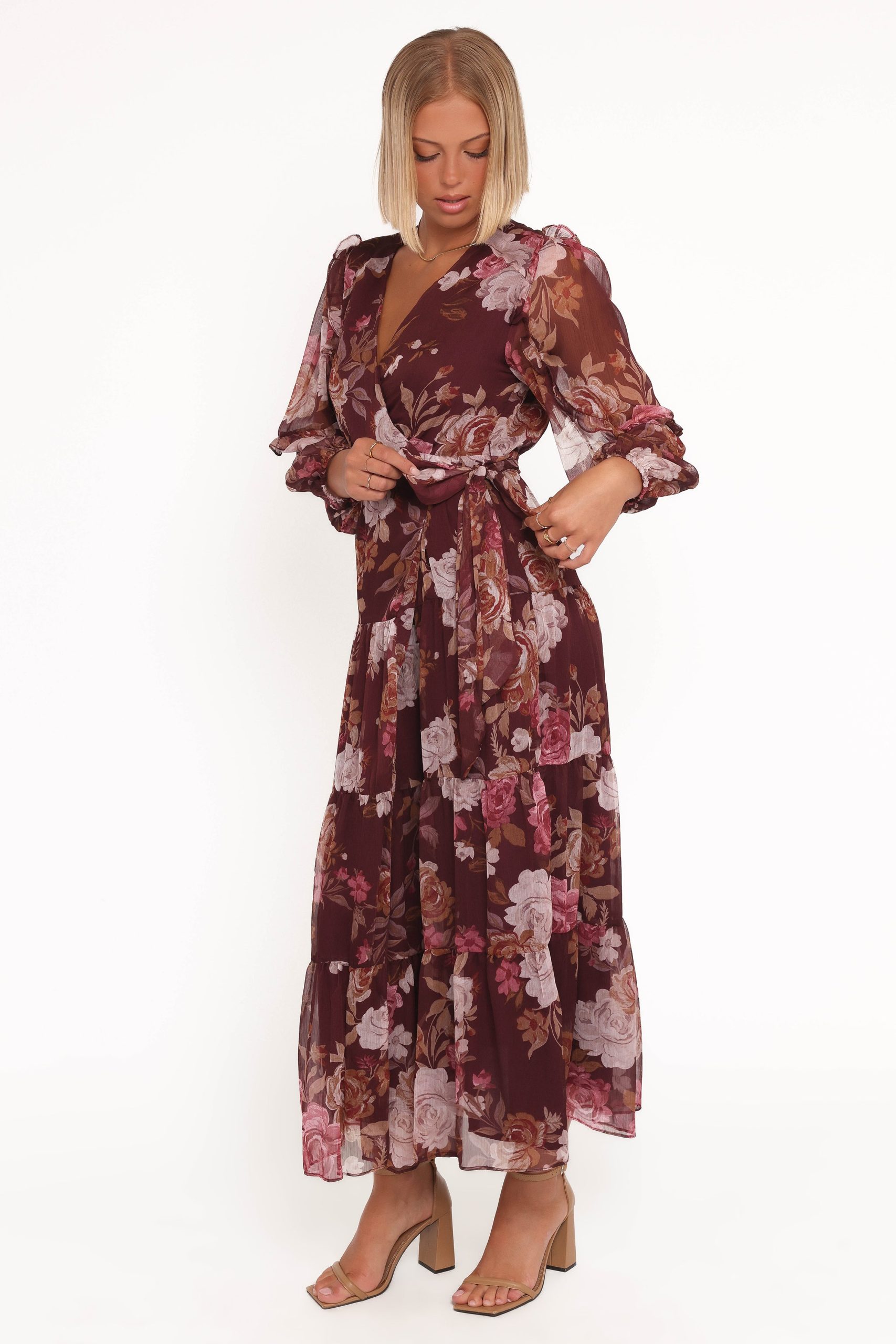 Korina Long Sleeve Maxi Dress - Burgundy Brandy Bloom - Image 3