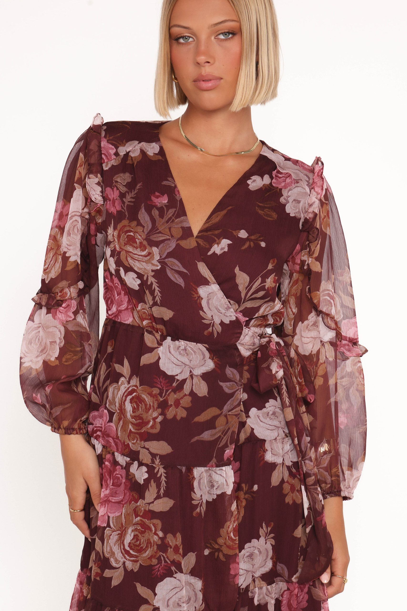 Korina Long Sleeve Maxi Dress - Burgundy Brandy Bloom - Image 2