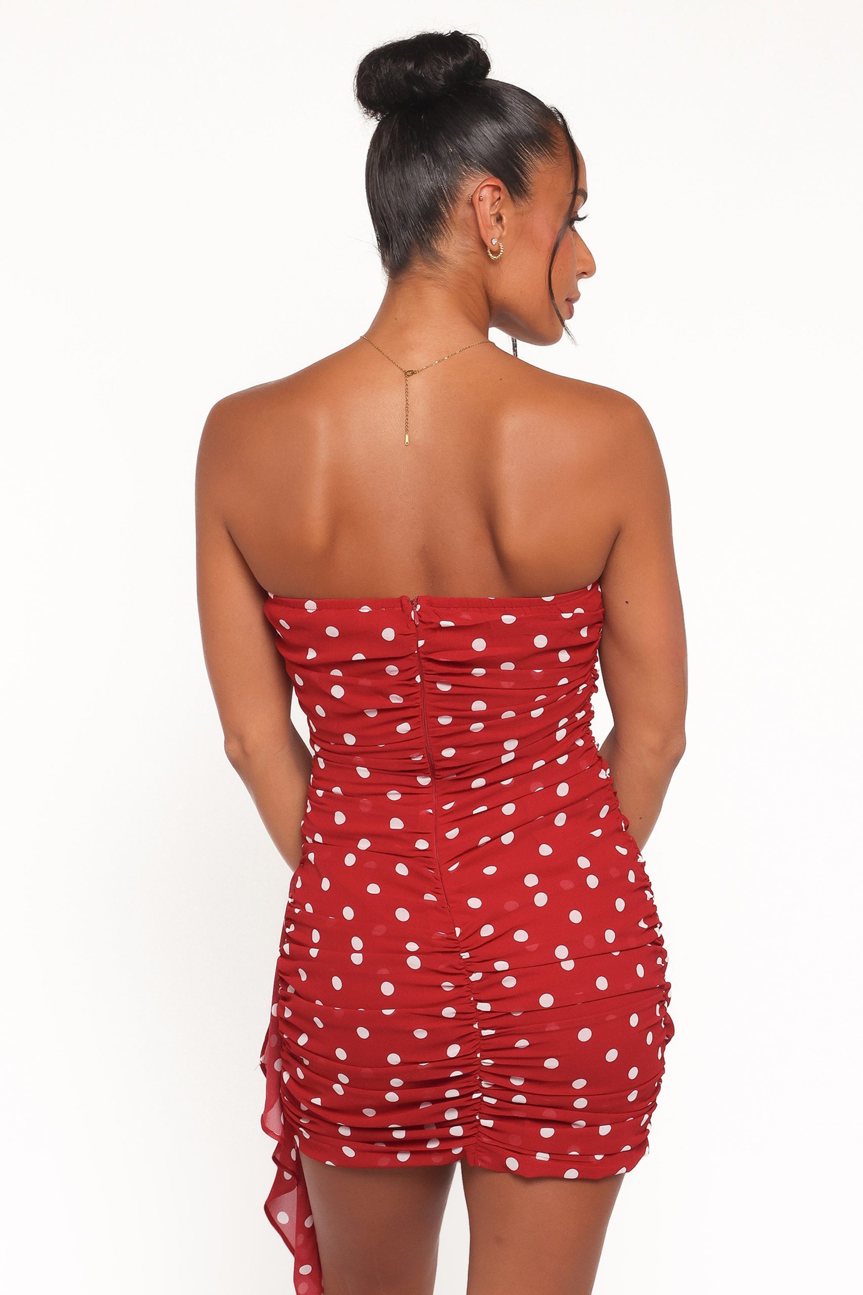Kristen Strapless Mini Dress - Red Polka Dot - Image 4