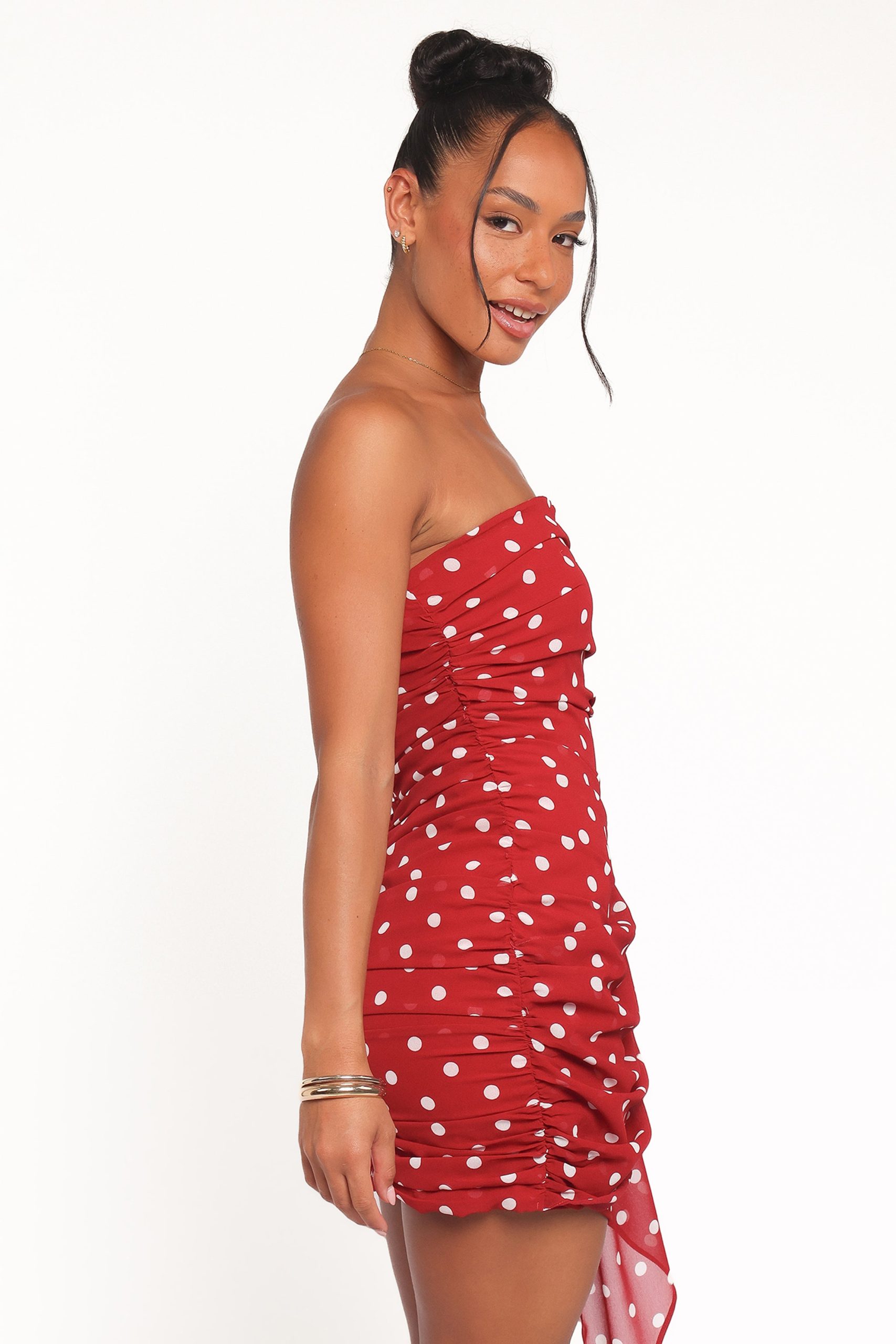 Kristen Strapless Mini Dress - Red Polka Dot - Image 3