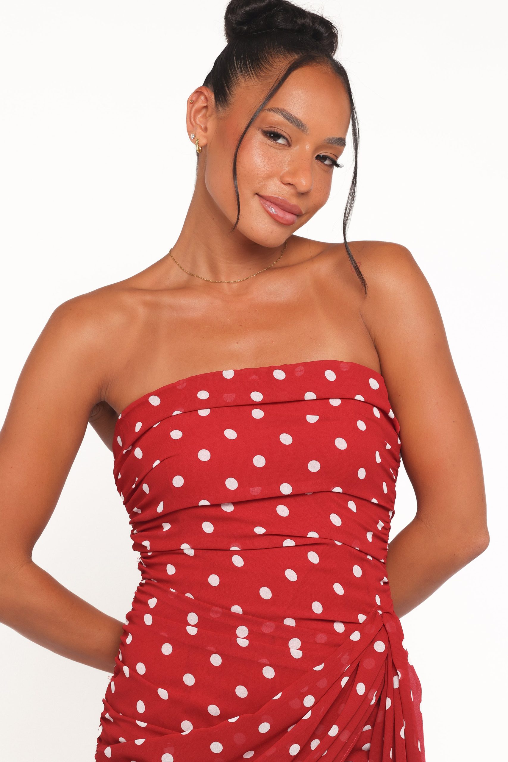 Kristen Strapless Mini Dress - Red Polka Dot - Image 5