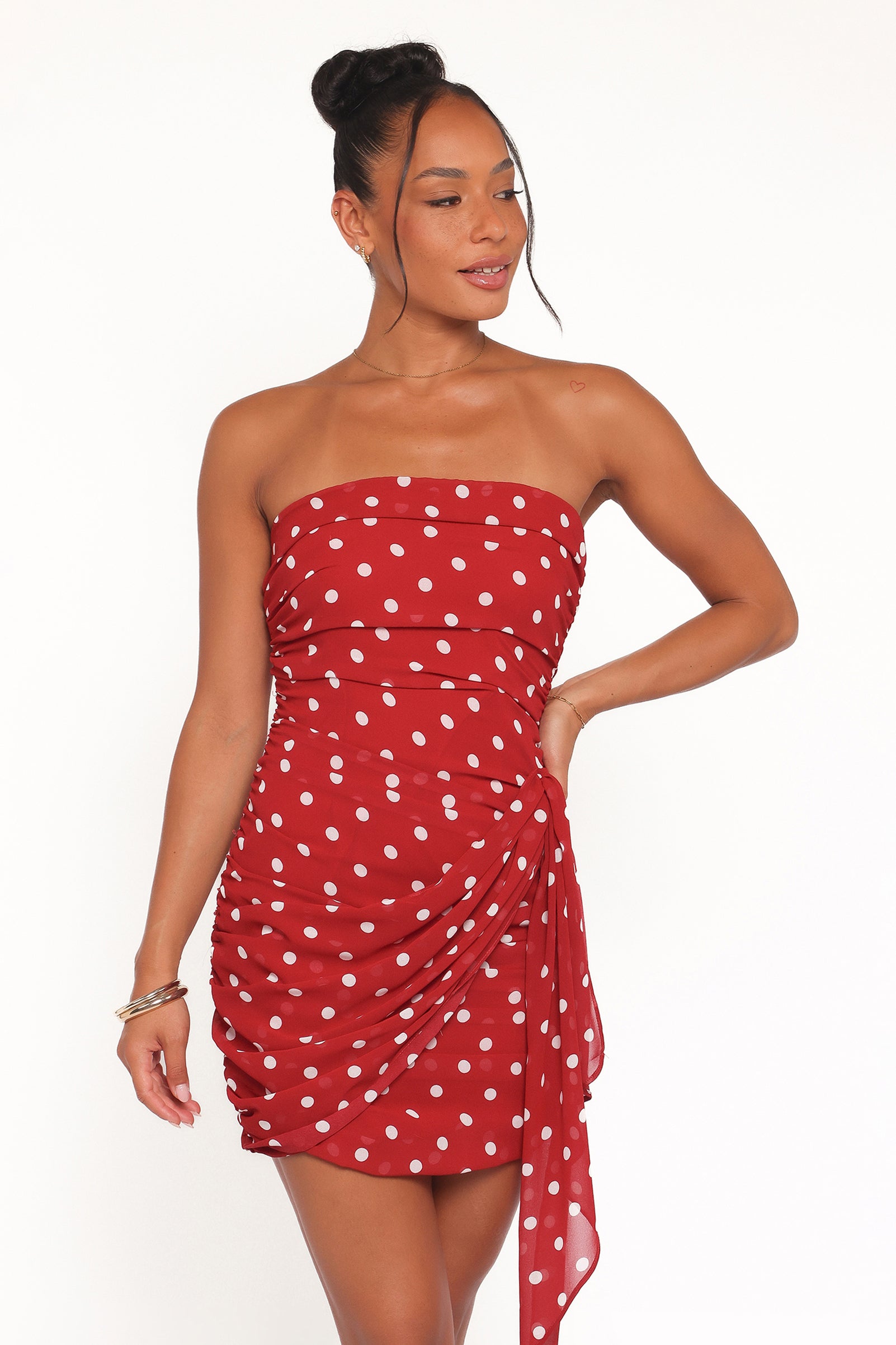 Kristen Strapless Mini Dress - Red Polka Dot - Image 2