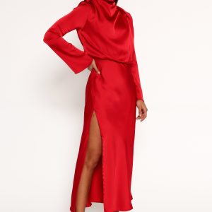 Kristyn Long Sleeve Midi Dress - Red