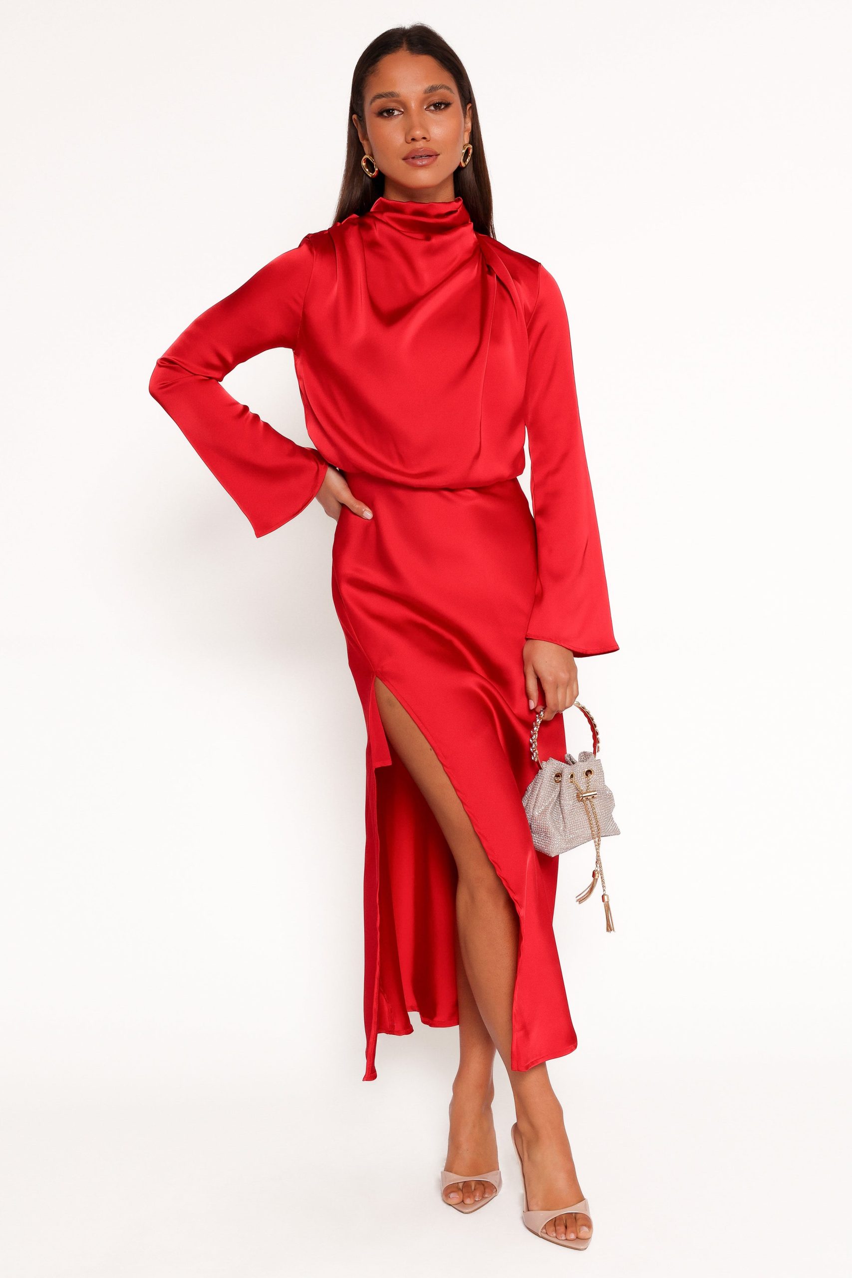 Kristyn Long Sleeve Midi Dress - Red - Image 2