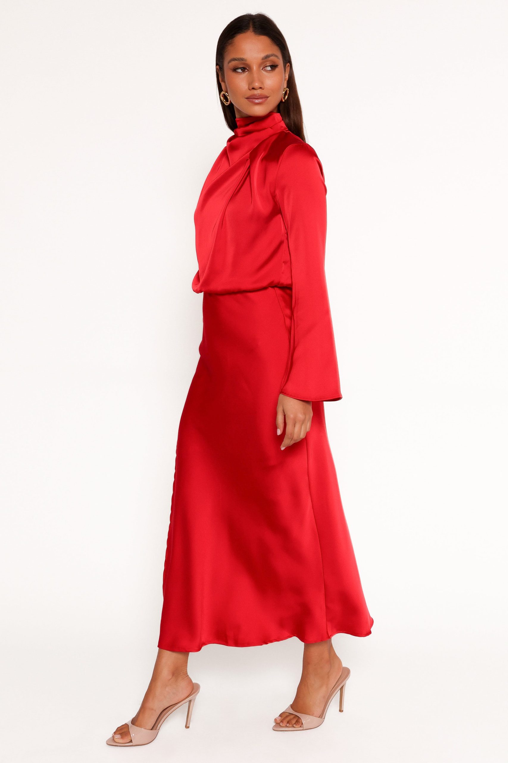 Kristyn Long Sleeve Midi Dress - Red - Image 4