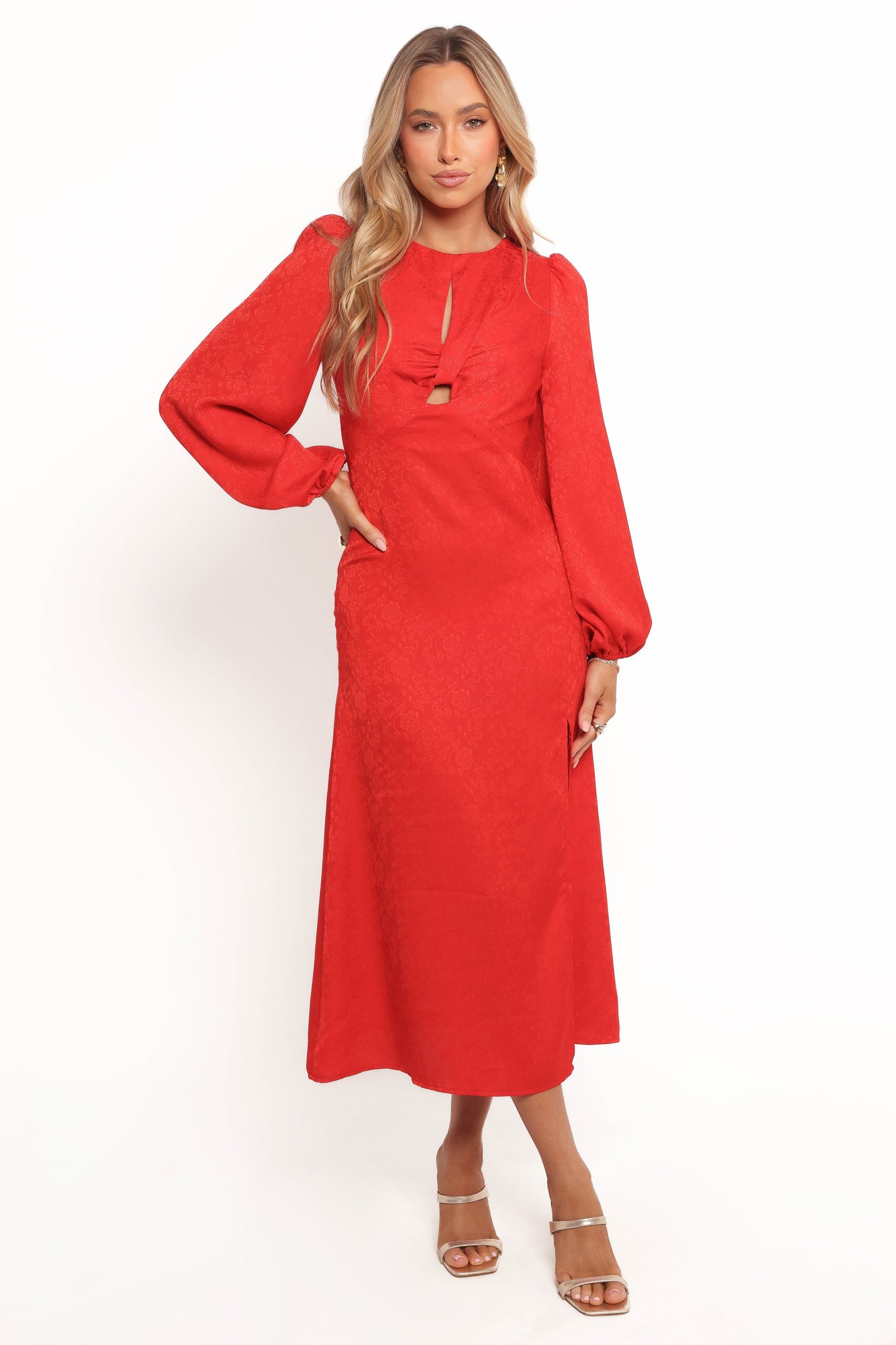 Laine Long Sleeve Midi Dress - Red - Image 2