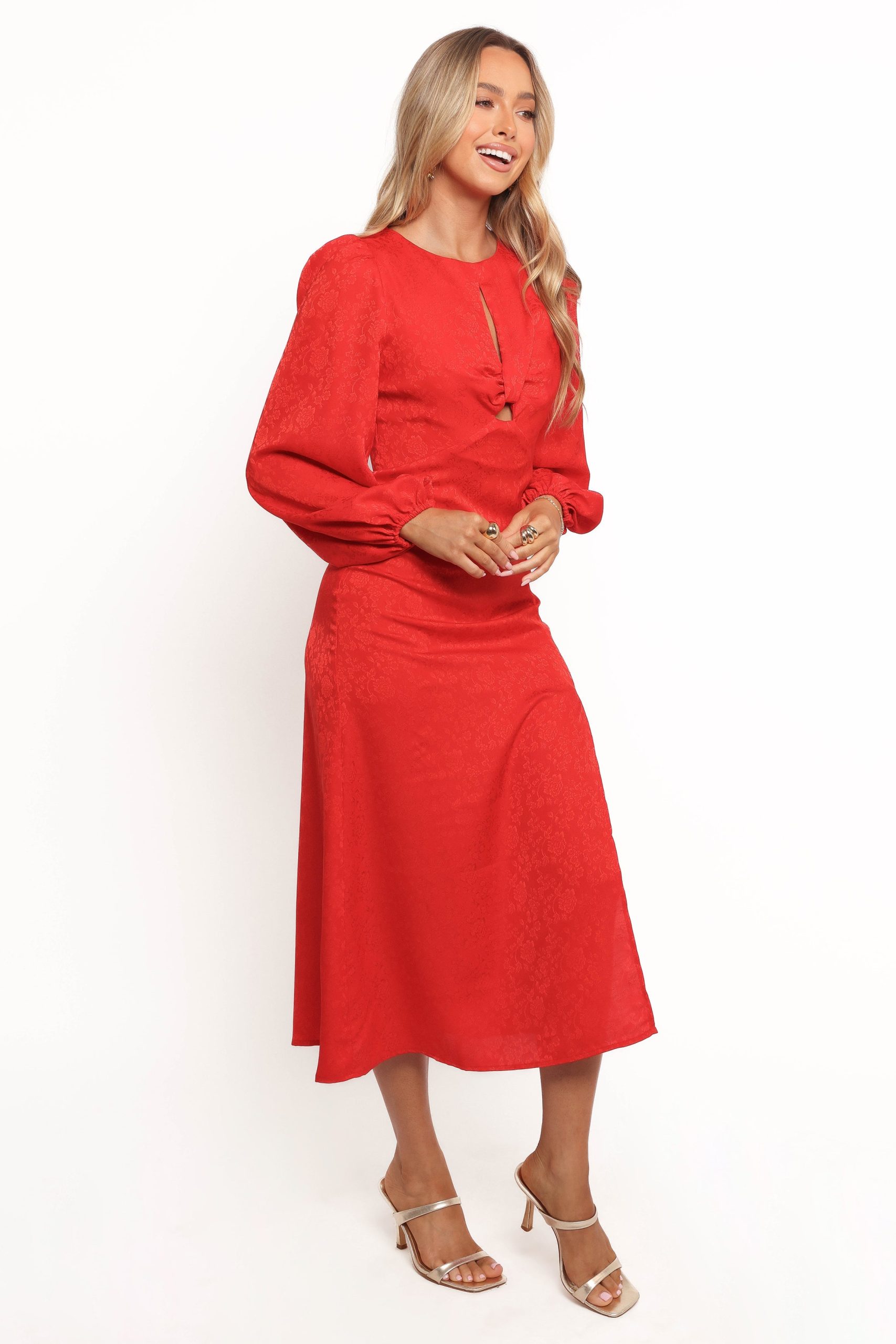Laine Long Sleeve Midi Dress - Red - Image 5
