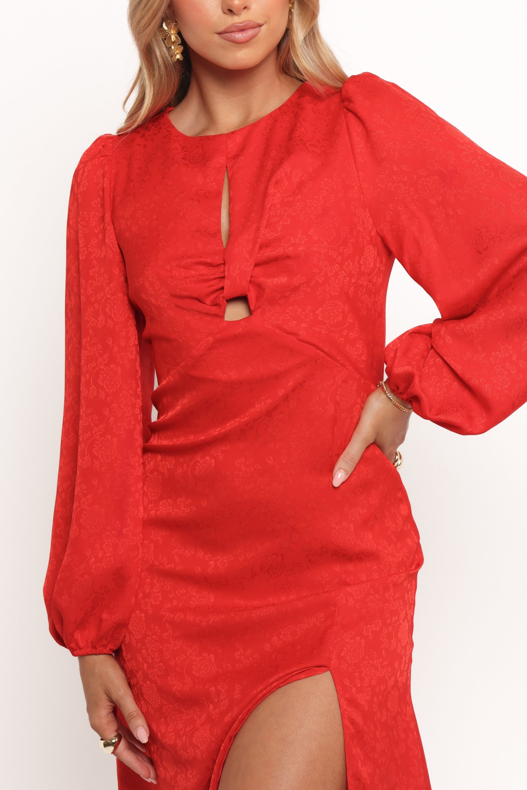 Laine Long Sleeve Midi Dress - Red - Image 6