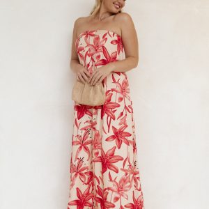Lani A Line Strapless Maxi Dress - Pink Floral