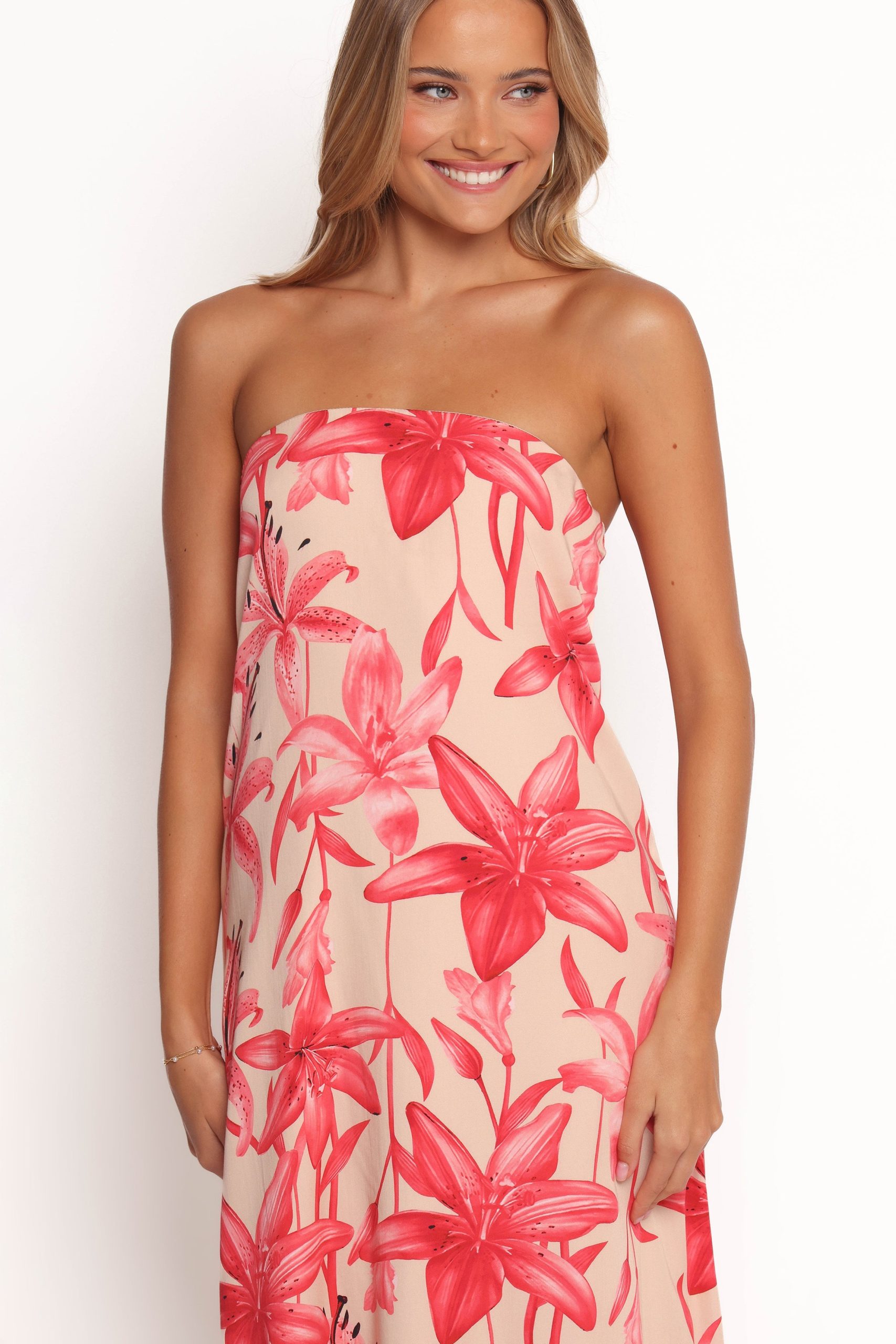 Lani A Line Strapless Maxi Dress - Pink Floral - Image 3