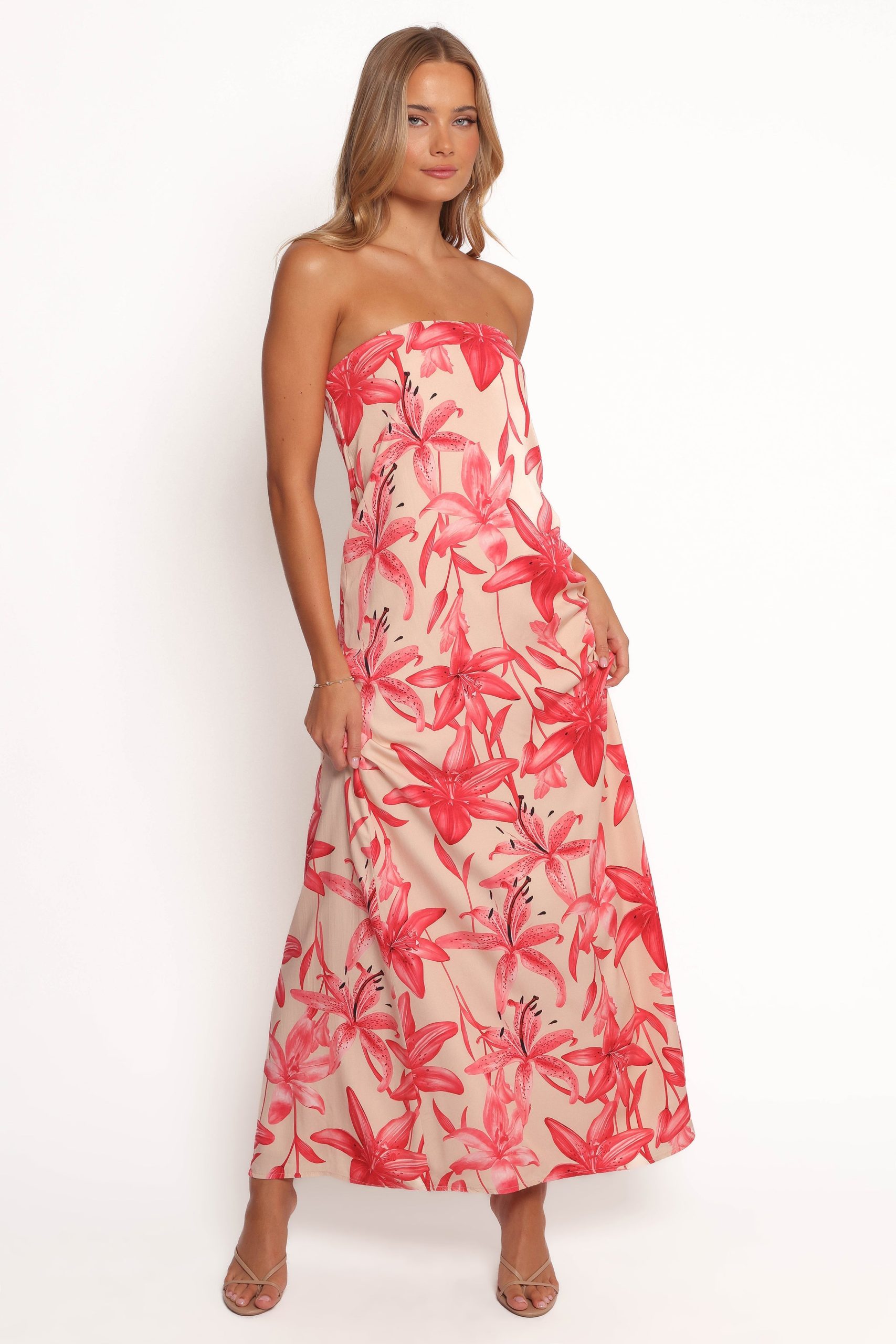 Lani A Line Strapless Maxi Dress - Pink Floral - Image 2